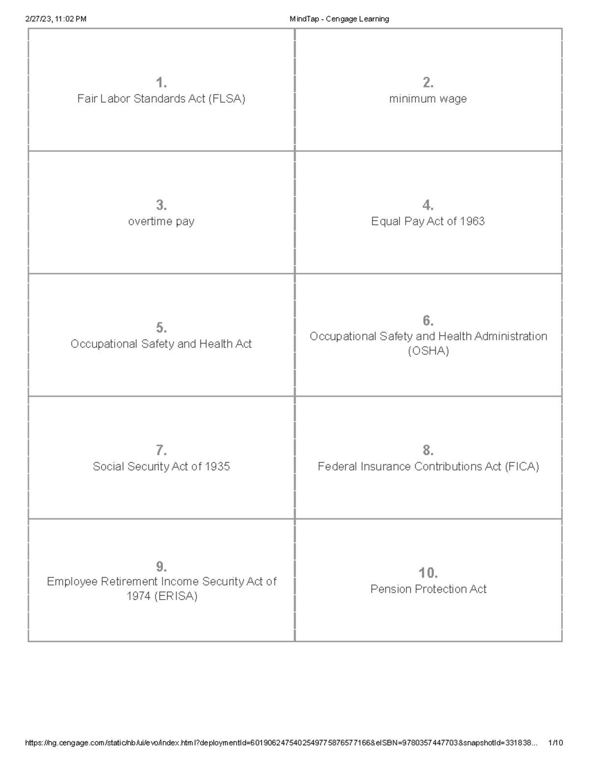 Ch19fc - flash cards and notes - 1. Fair Labor Standards Act (FLSA) 2 ...