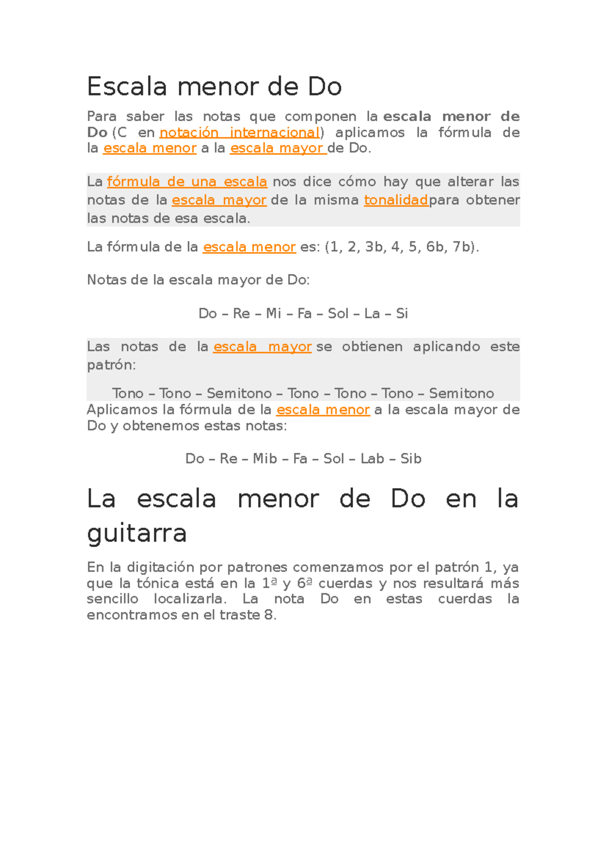 Escala menor de Do - Escala menor de Do Para saber las notas que ...