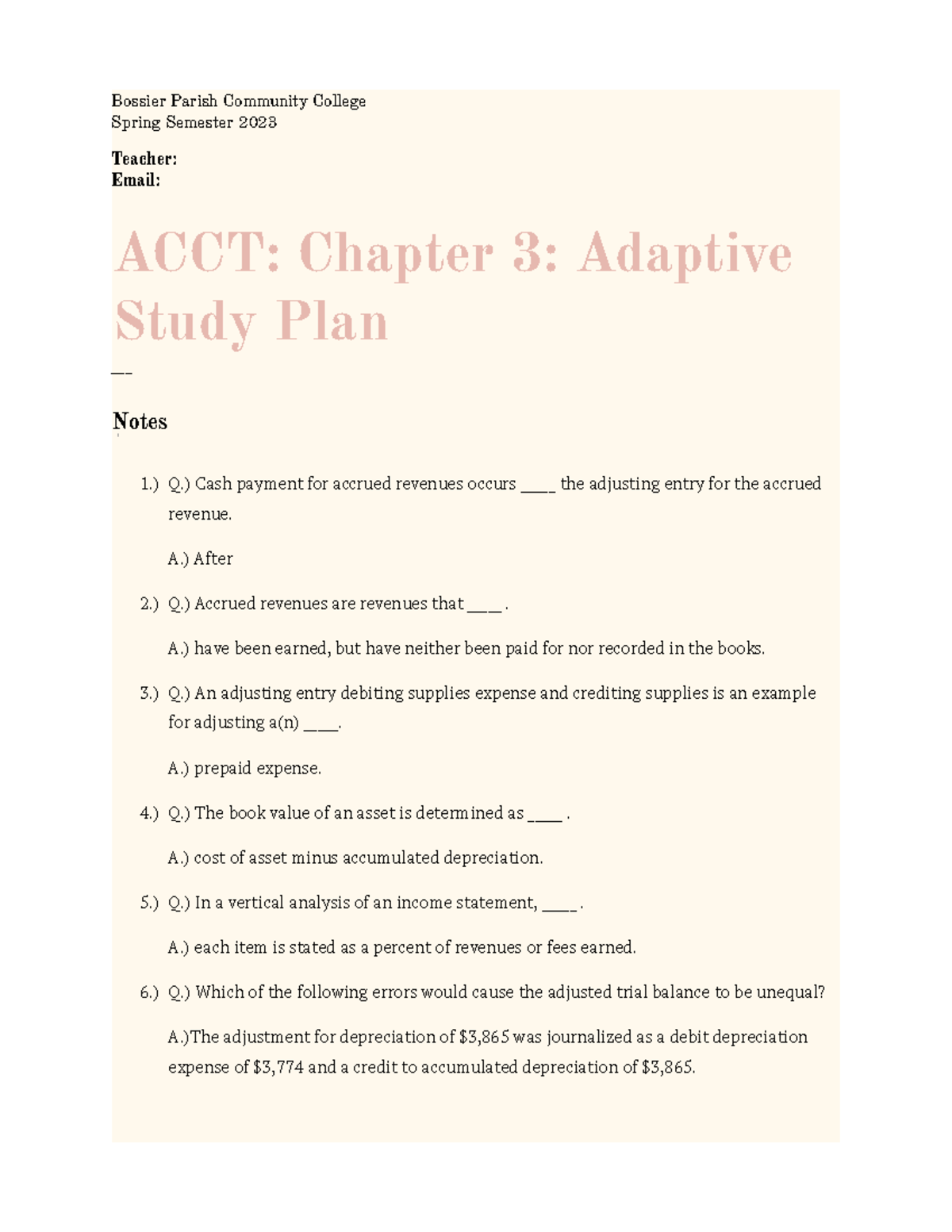 ACCT Chapter 3 Adaptive Study Plan - Bossier Parish Community ...