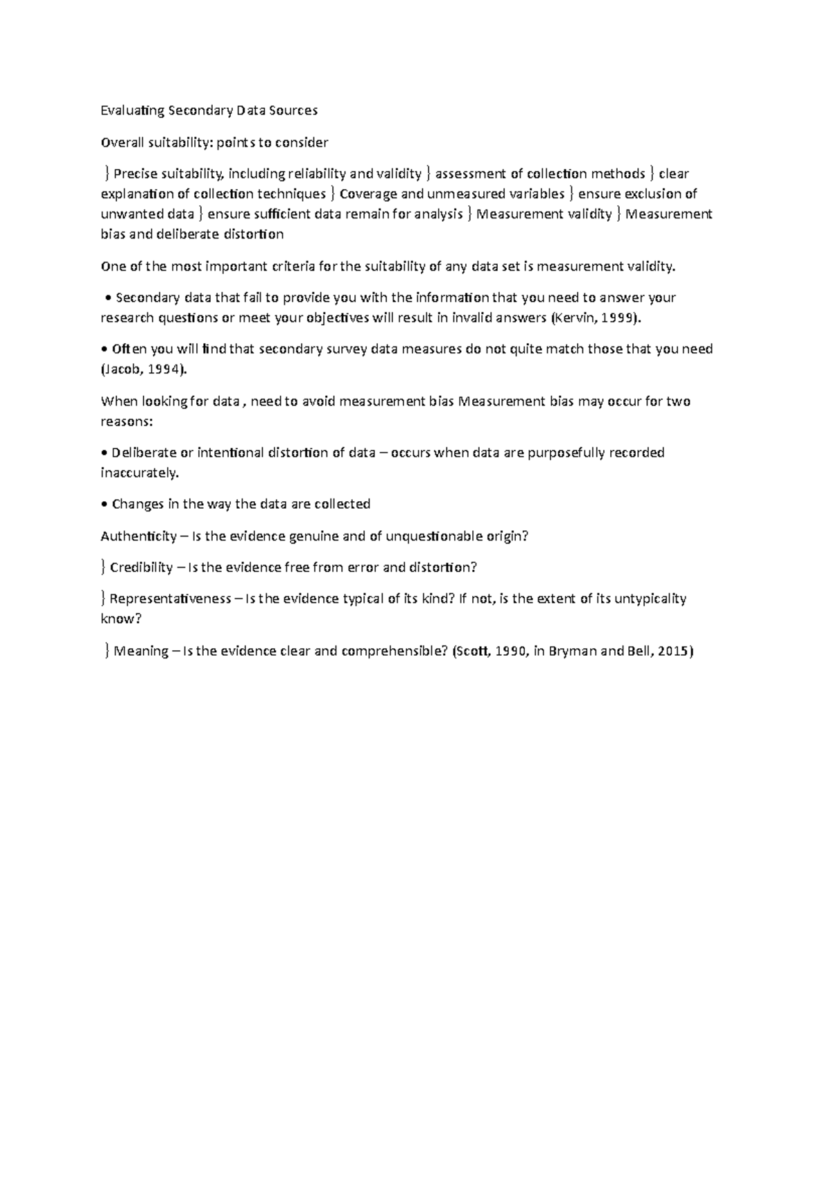 Evaluating Secondary Data Sources Evaluating Secondary Data Sources