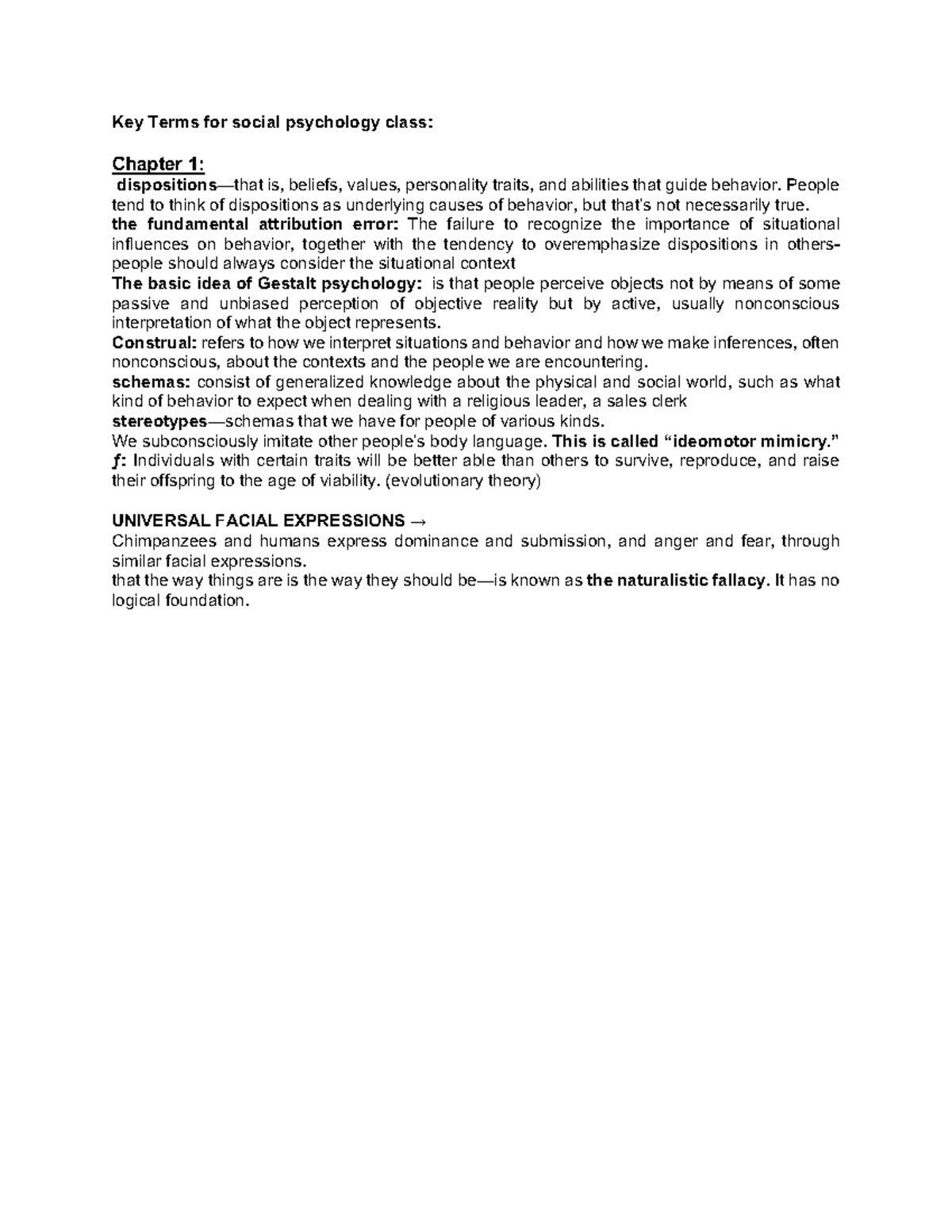 Book notes social psyc 325 up to Midterm 1 - Key Terms for social ...