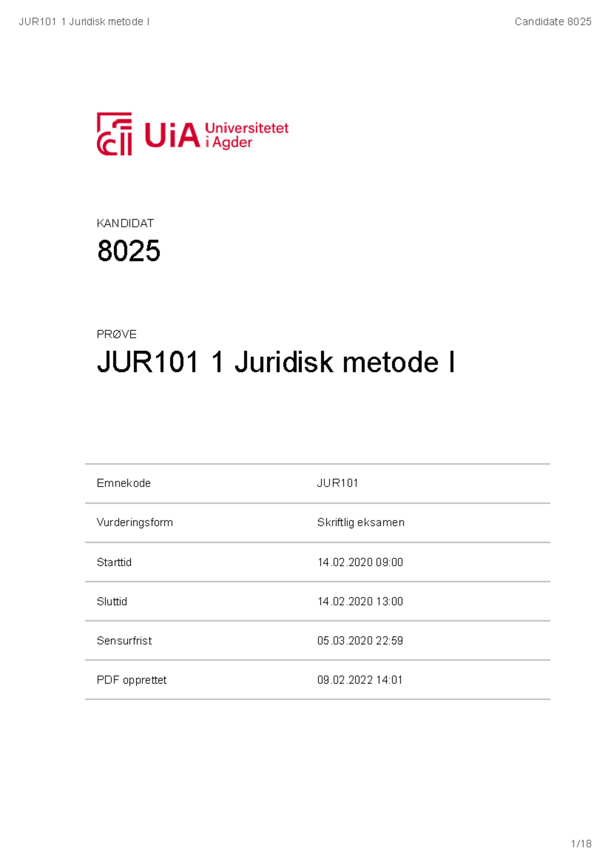 B-besvarelse I Juridisk Metode 1, 2020 - JUR101Emnekode Skriftlig ...