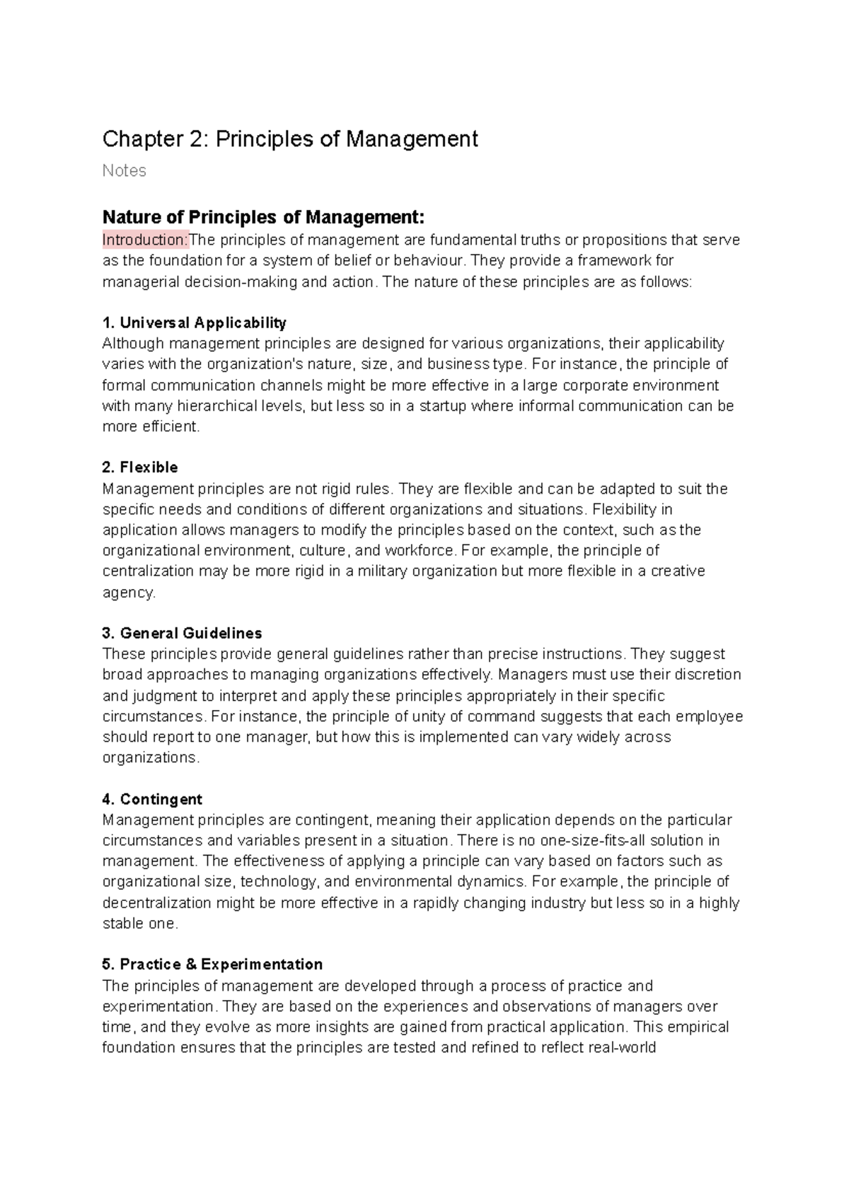 Chapter 2: Principles of Management - Chapter 2: Principles of ...