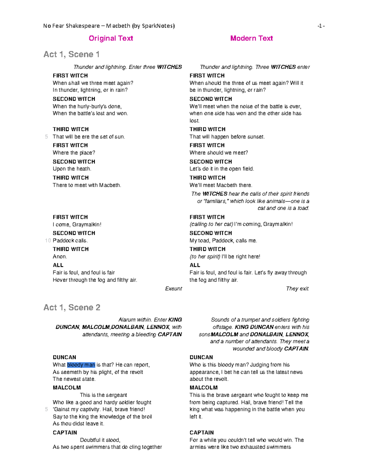 Macbeth No Fear - mac - Original Text Modern Text Act 1, Scene 1 ...