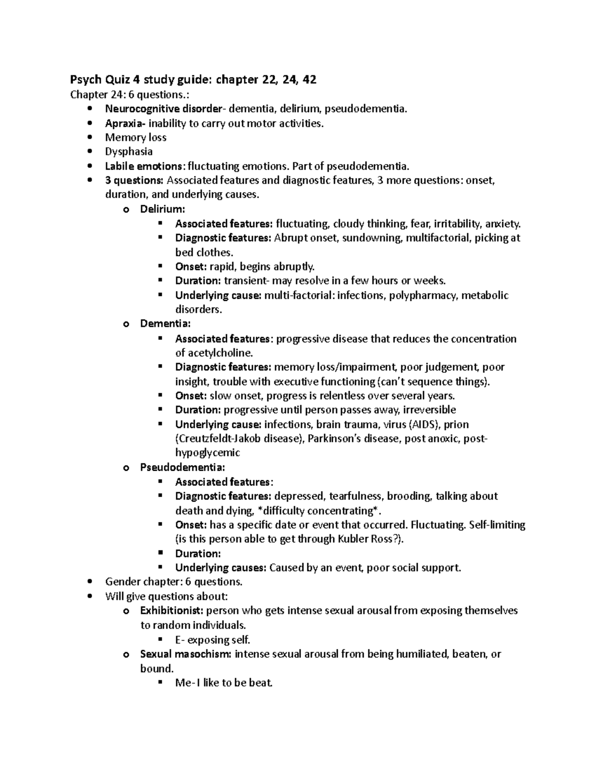 Psych Unit 4 Study Guide - Psych Quiz 4 Study Guide: Chapter 22, 24, 42 ...