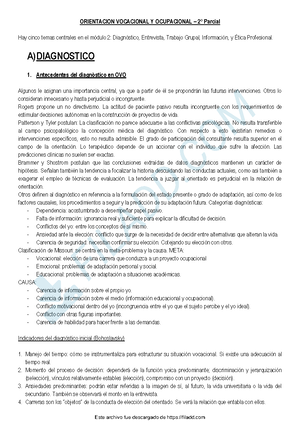 Resumen 2 parcial 2012 - QWRQRW - ORIENTACION VOCACIONAL Y OCUPACIONAL – 2º  Parcial Hay cinco temas - Studocu