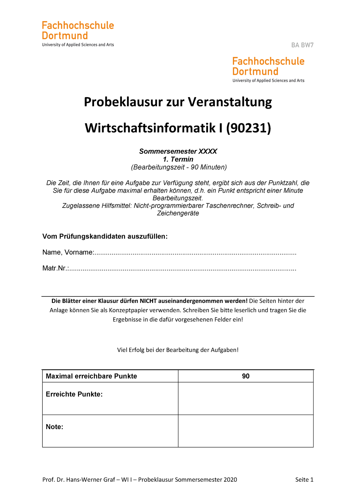 WI Probeklausur SS20 - Sommersemester - Probeklausur Zur Veranstaltung ...