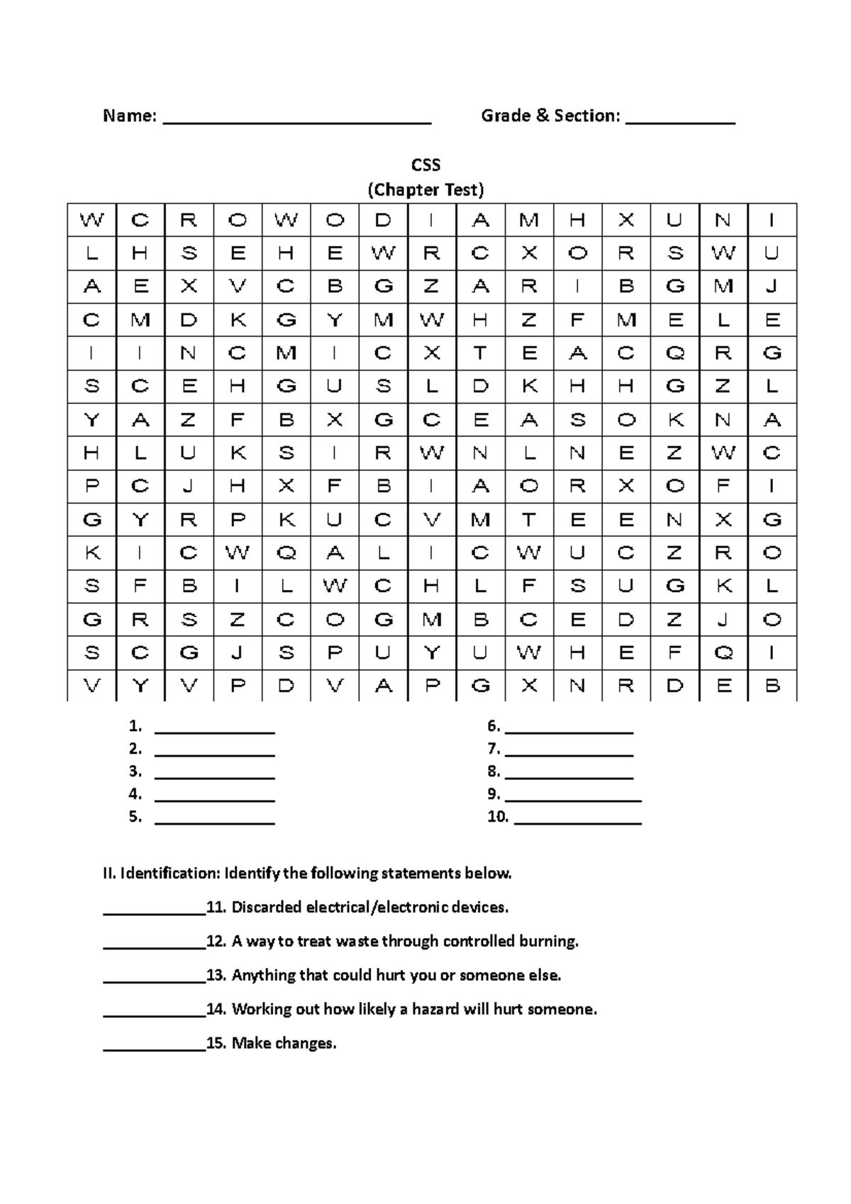 CSS Worksheet - none - Name: ___________________________ Grade ...