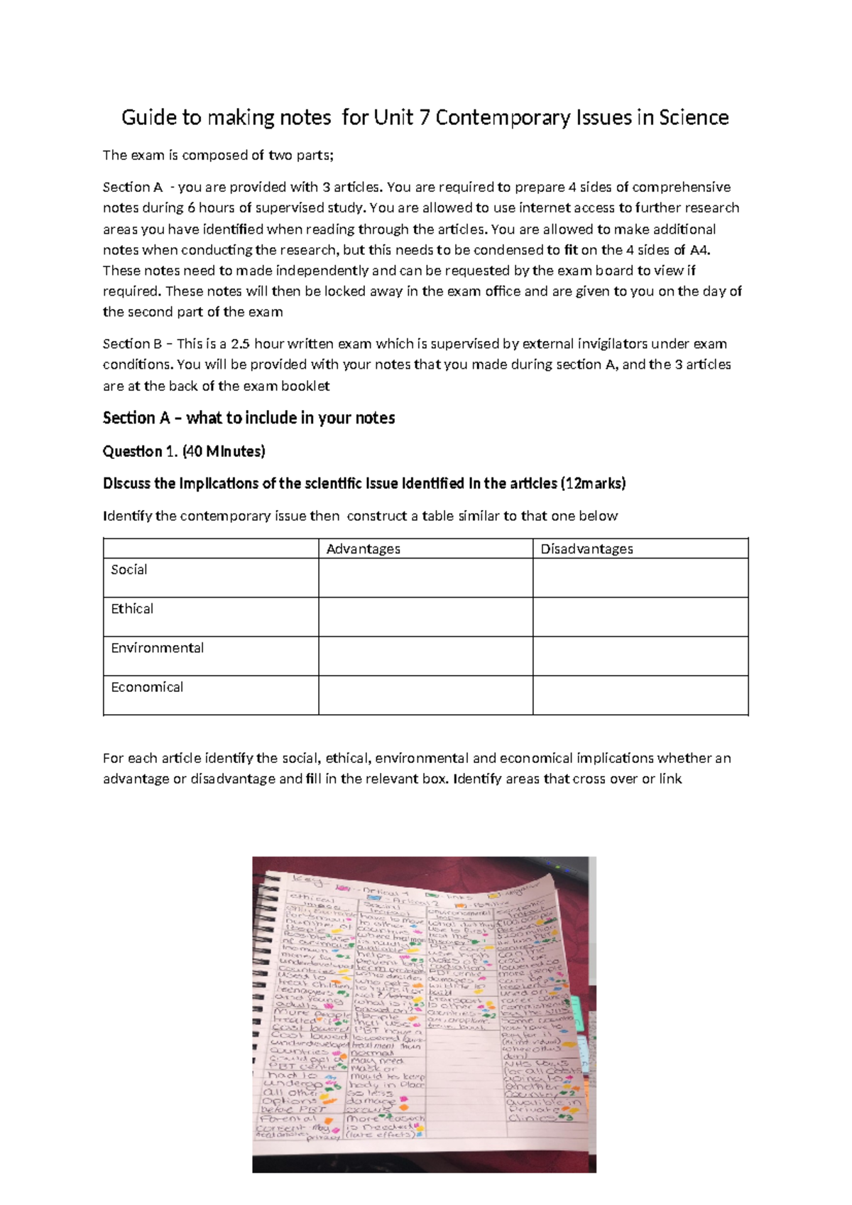 Guide to making notes for Unit 7 Contemporary Issues in Science - You ...