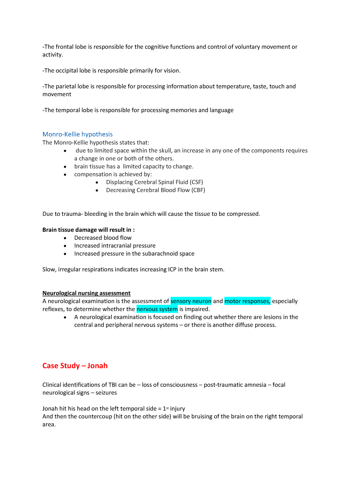 Case Study - Traumatic Brain Injury -The frontal lobe is responsible ...