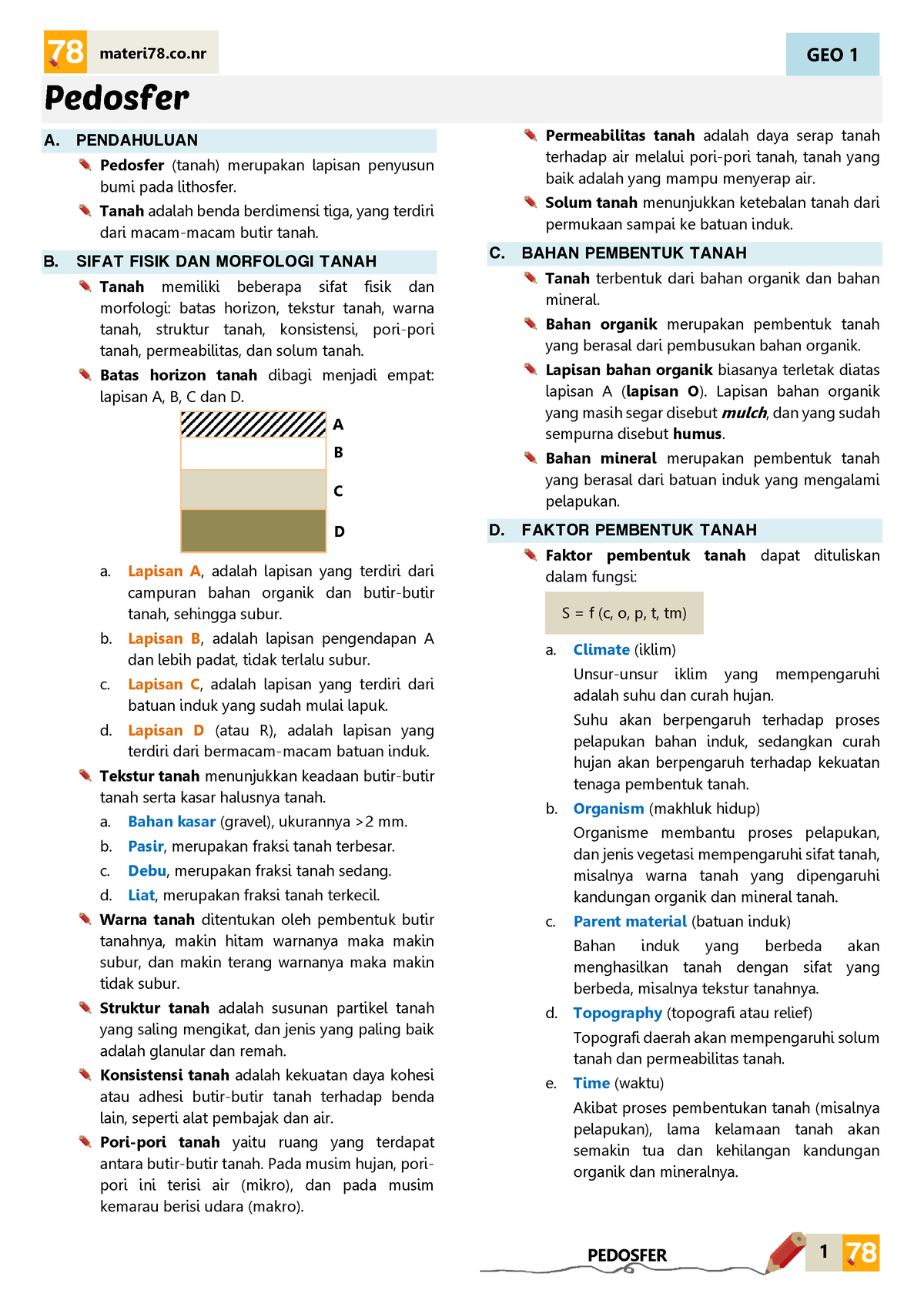 Pedos Geo1 2 - GEO 1 1 Pedosfer A. PENDAHULUAN Pedosfer (tanah ...