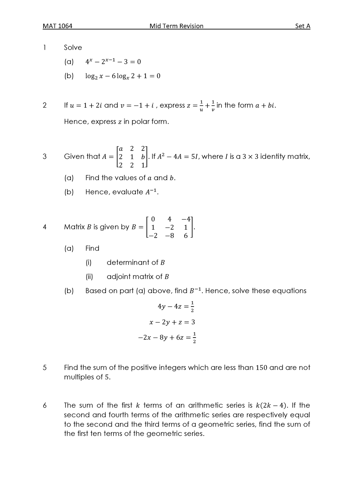 Mid Term Revision Set A MATHEMATICS FOUNDATION - Foundation of ...