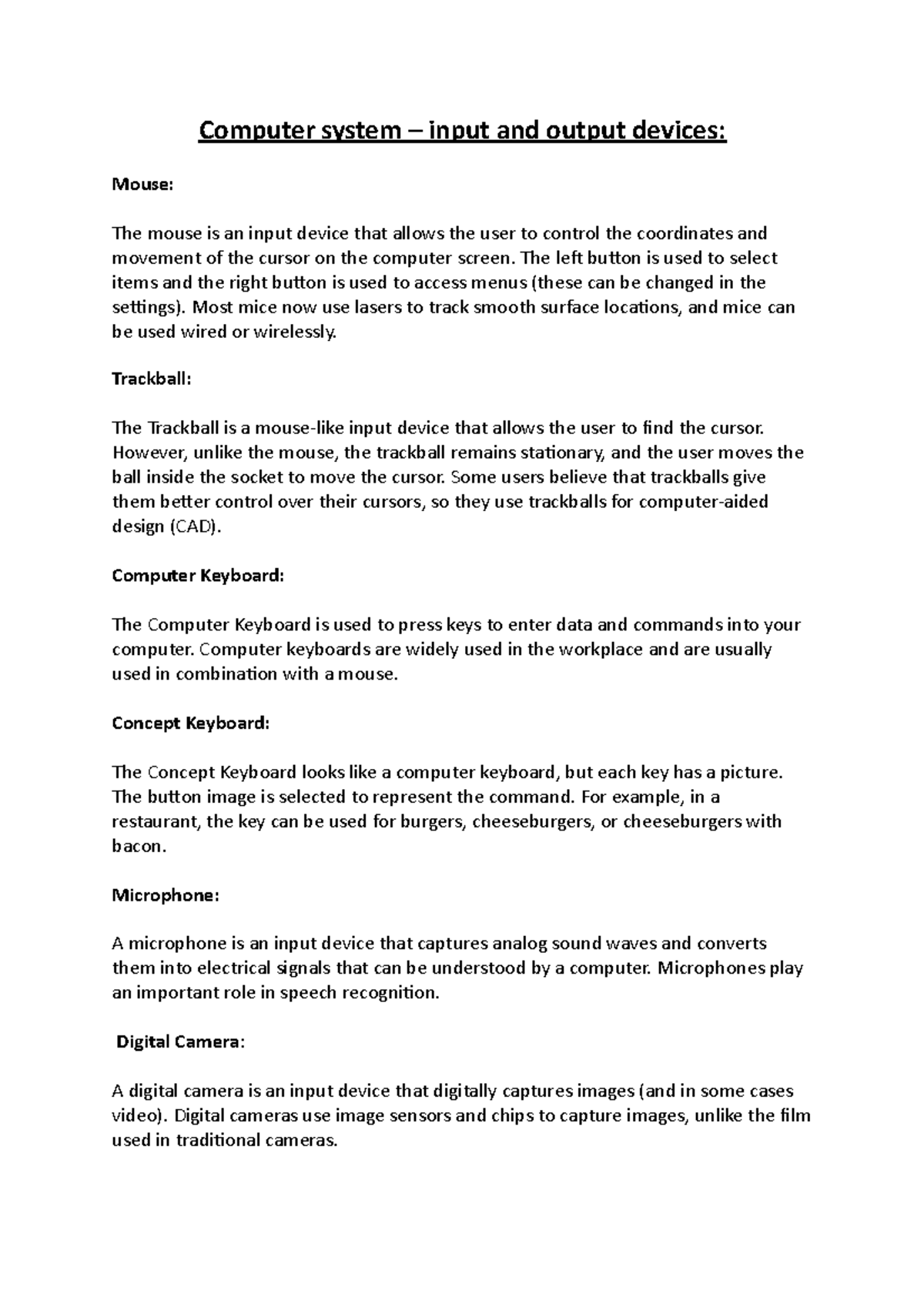 Computer system – input and output devices - Computer system – input ...