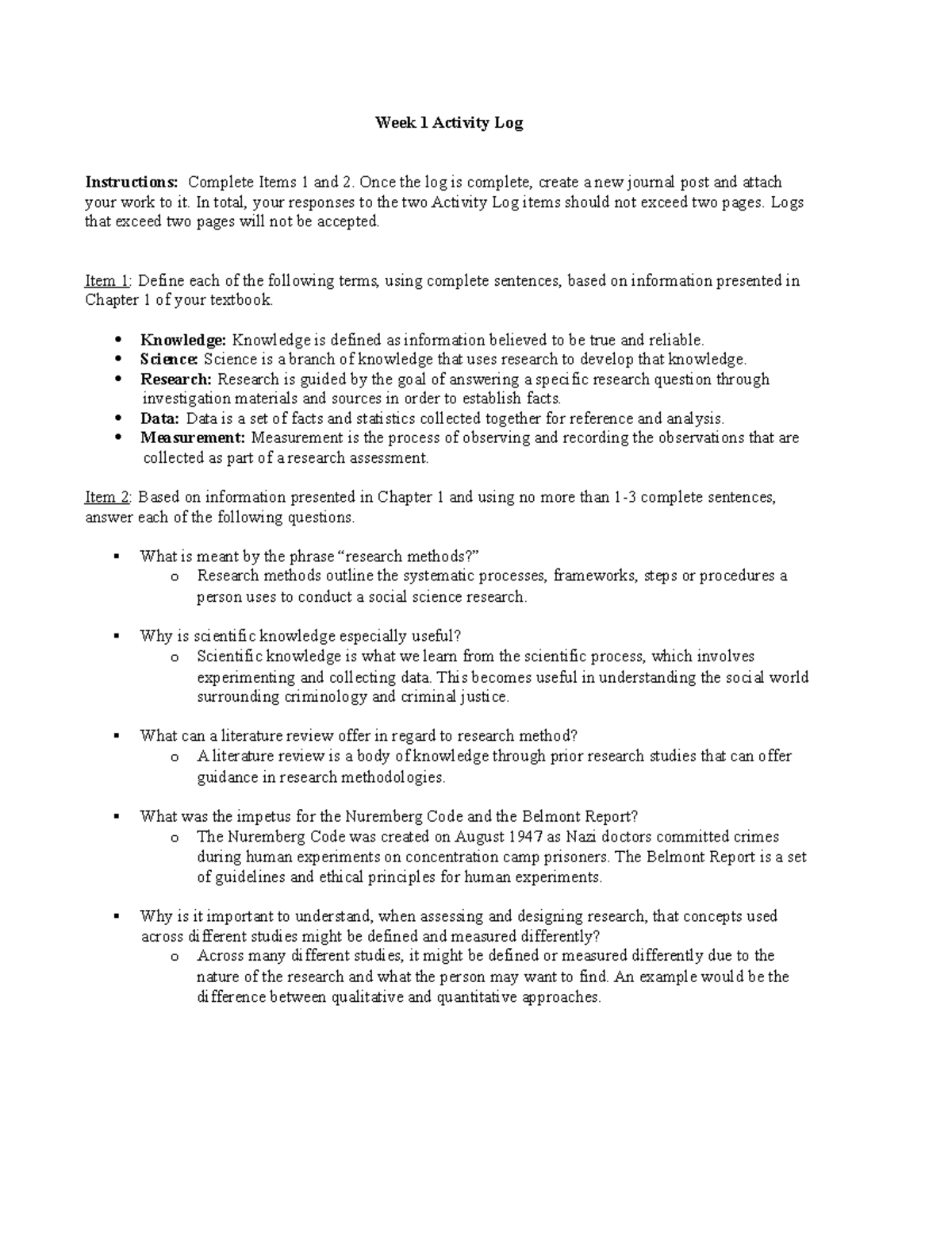 1009CCJ Week 01 Activity Log week 1 - Week 1 Activity Log Instructions ...