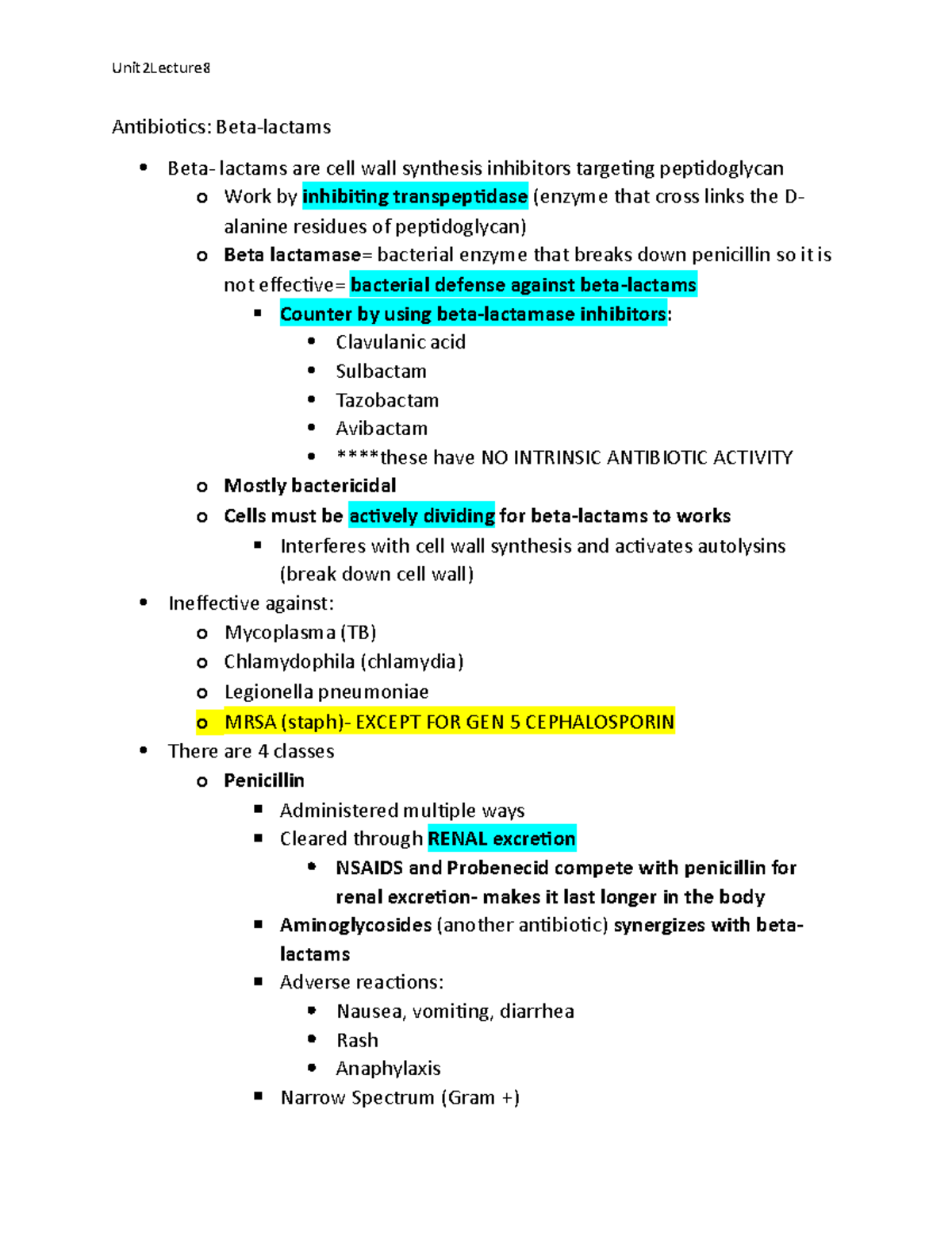 Unit2lecture 8beta Lactams - Copy - Antibiotics: Beta-lactams Beta 