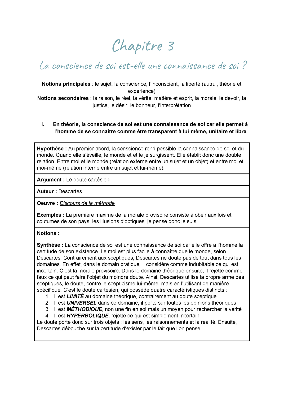 plan de dissertation sur la conscience