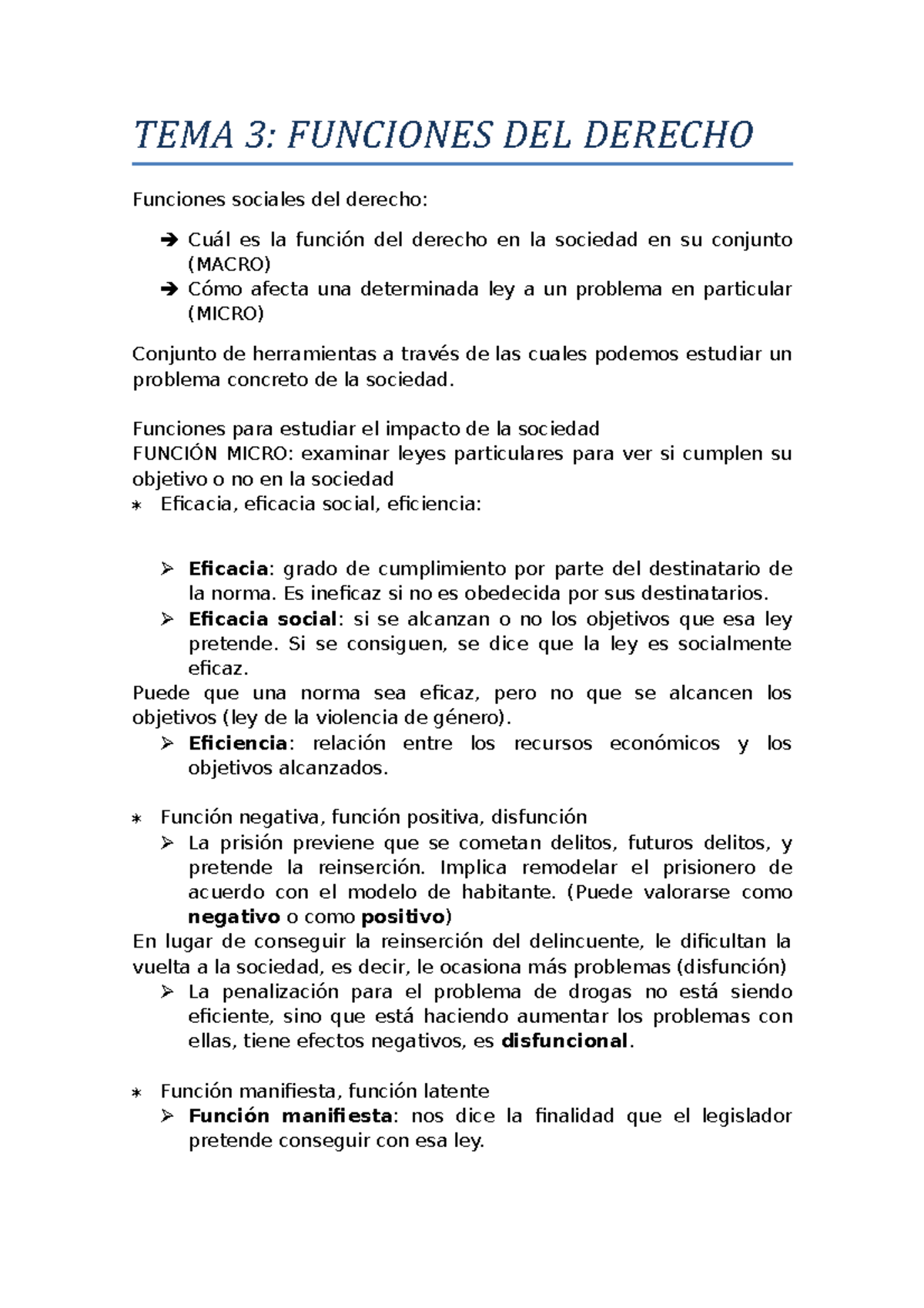TEMA 3 apuntes tema 3 TEMA 3 FUNCIONES DEL DERECHO Funciones