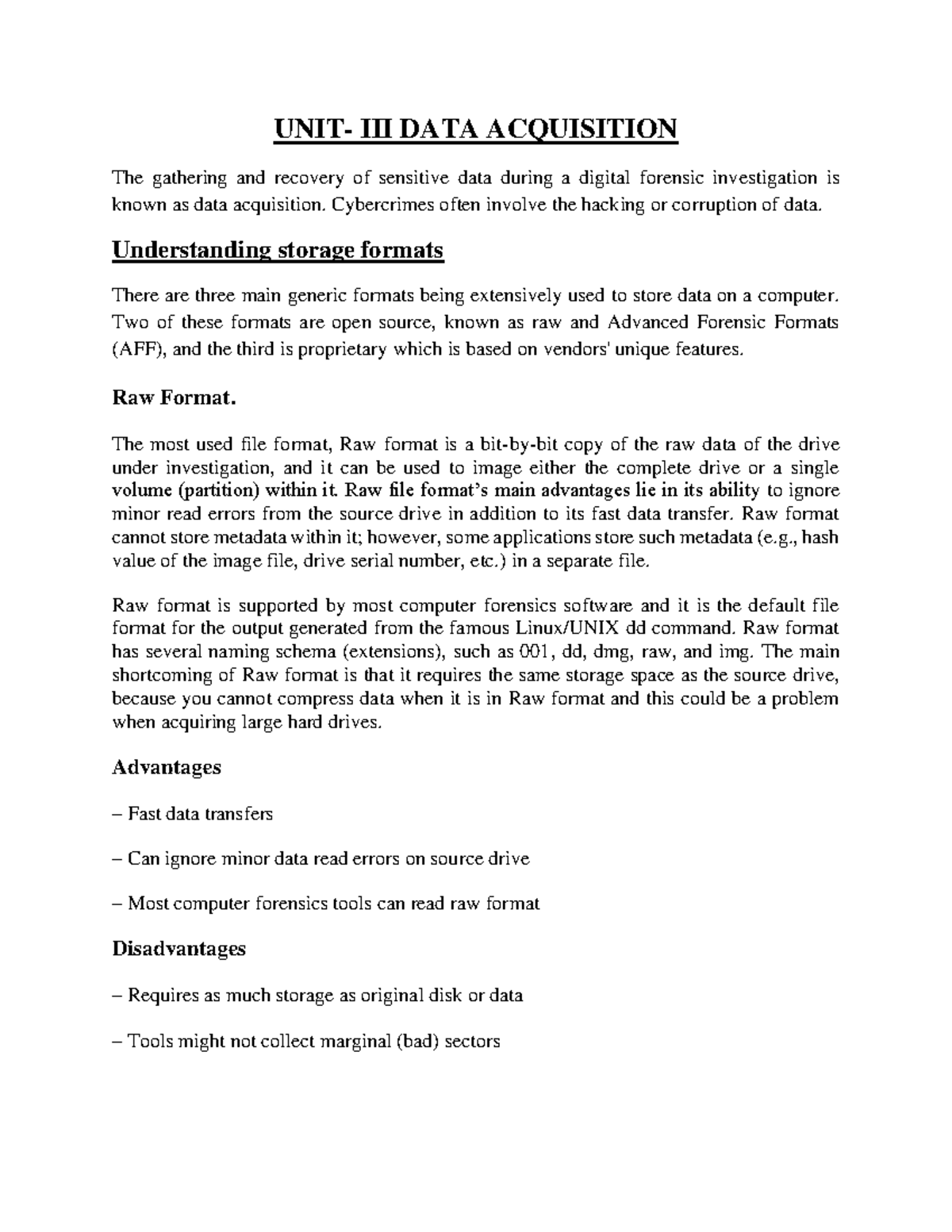 DF UNIT 3 - UNIT- III DATA ACQUISITION The gathering and recovery of ...
