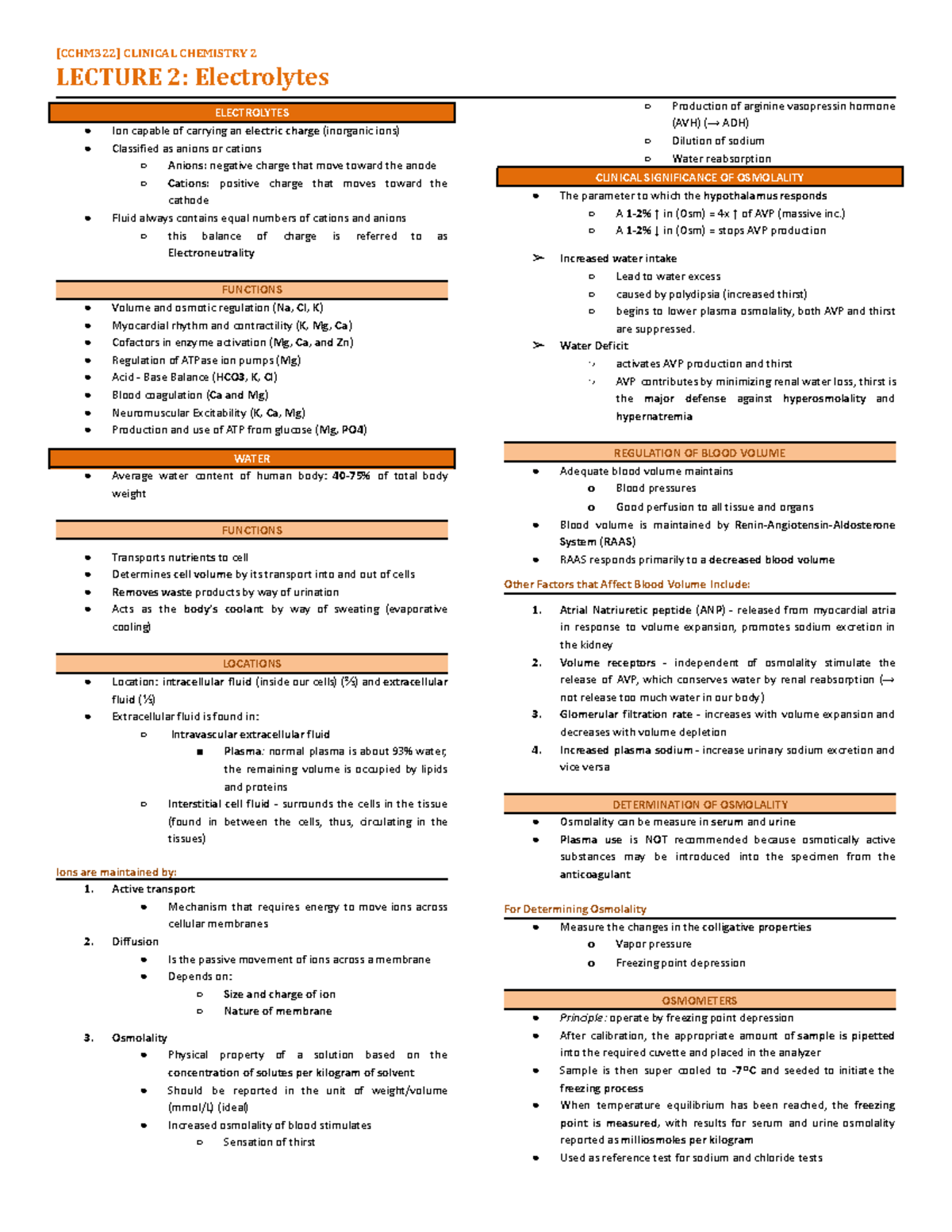 CCHM322 Electrolytes Lec pagod version - [CCHM322] CLINICAL CHEMISTRY 2 ...