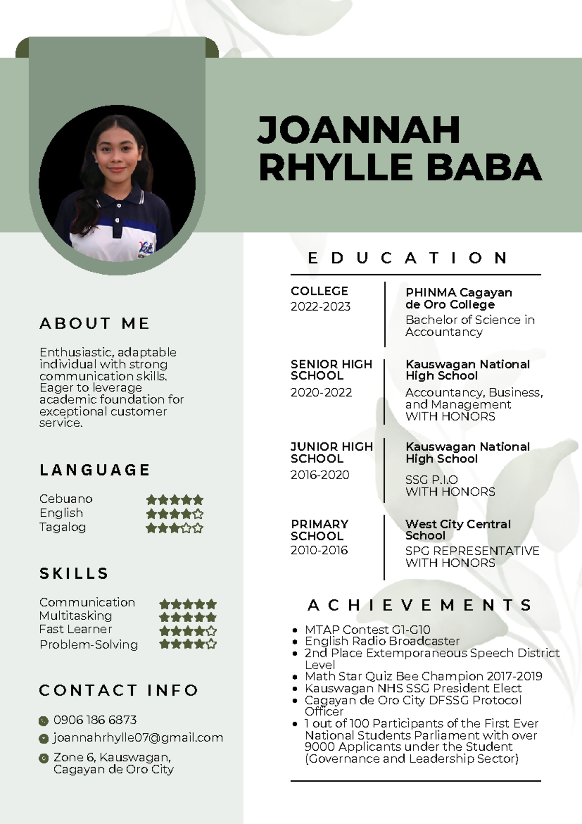 BABA- Resume - I want to practice mock calls - JOANNAH RHYLLE BABA ...