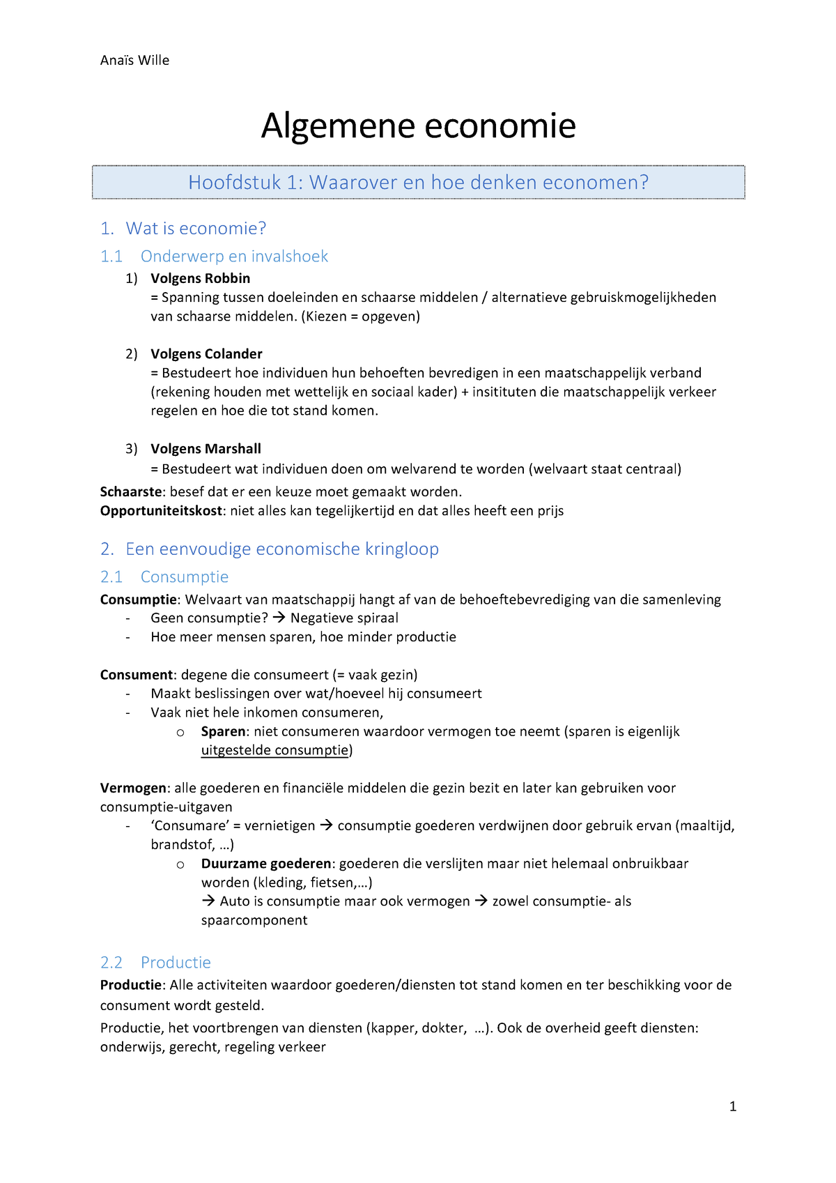 Samenvatting-economie - Algemene Economie Hoofdstuk 1: Waarover En Hoe ...