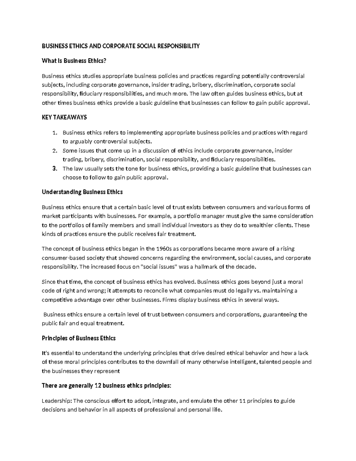 Business Ethics AND Corporate Social Responsibility - BUSINESS ETHICS ...