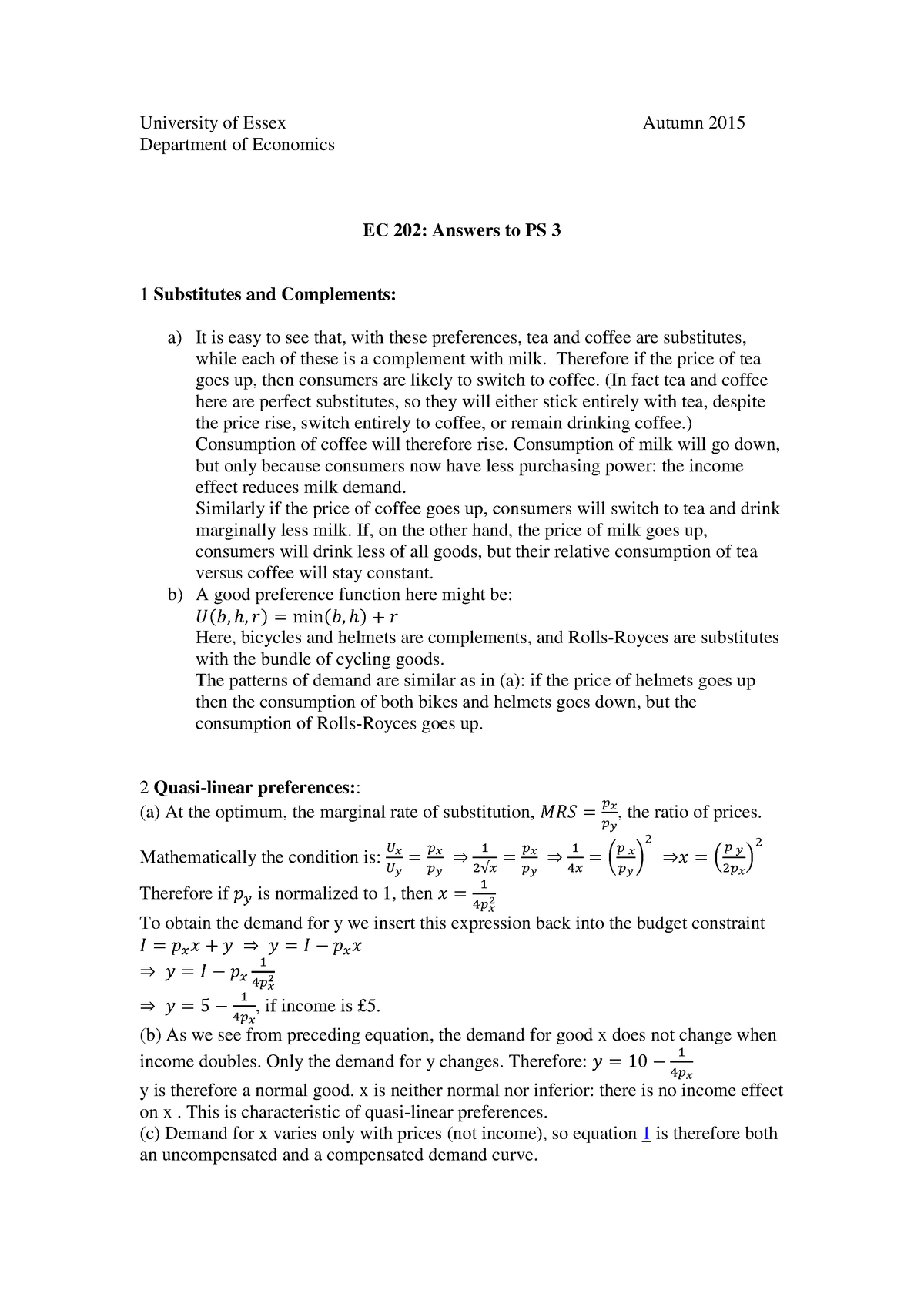 EC202 Problem Set 03 Solution - University Of Essex Autumn 2015 ...