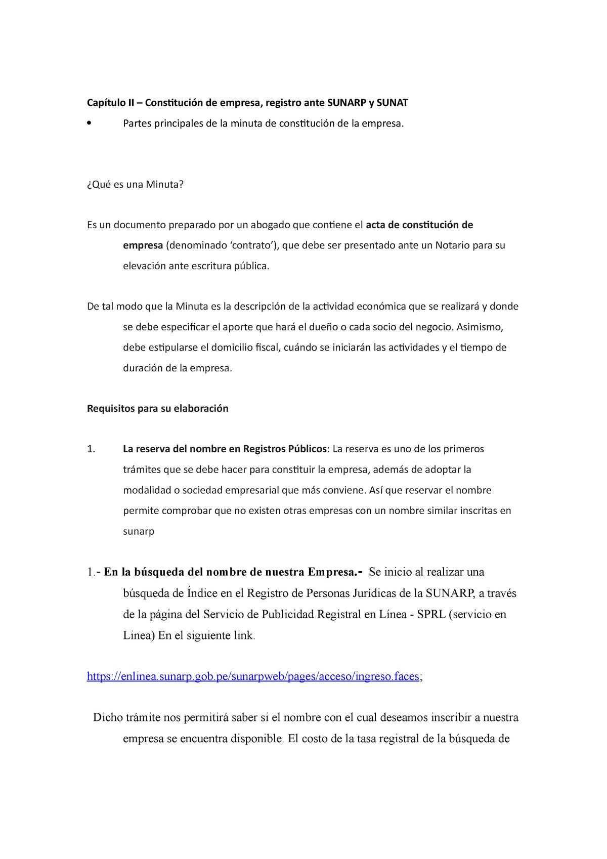 Constitucion De Una Empresa Capítulo Ii Constitución De Empresa Registro Ante Sunarp Y 7191