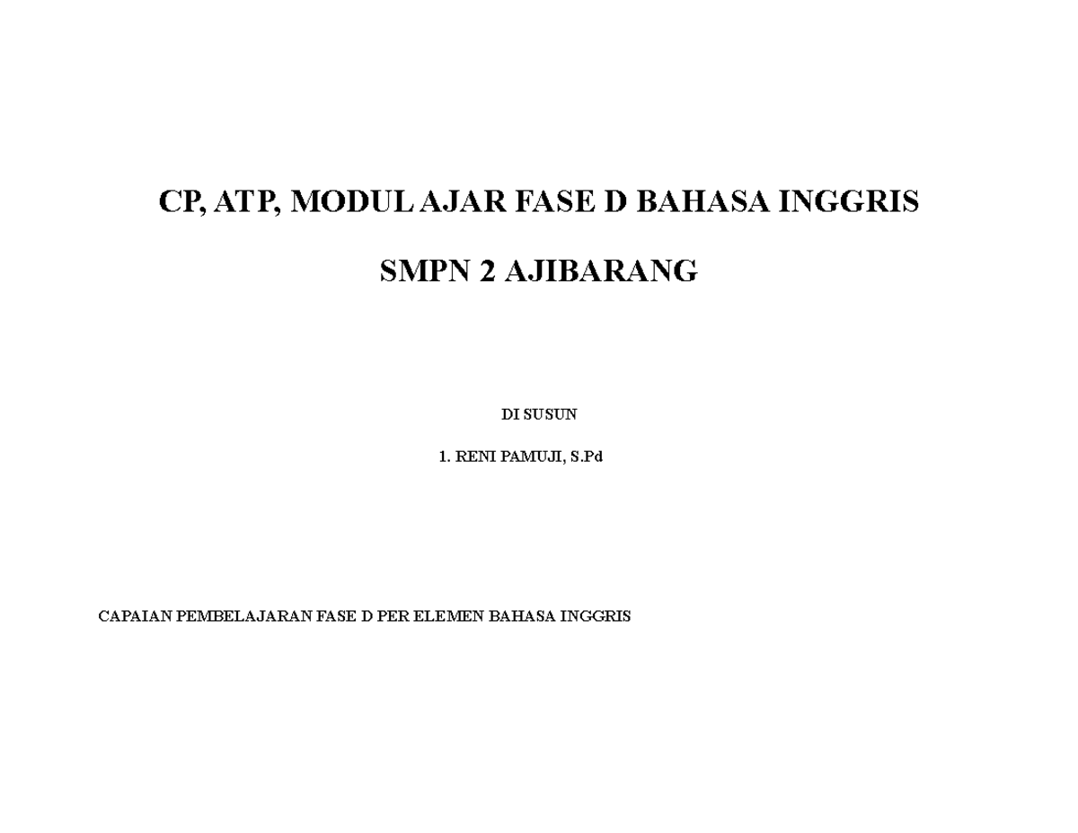 ATP Bahasa Inggris Kelas 7 - CP, ATP, MODUL AJAR FASE D BAHASA INGGRIS ...