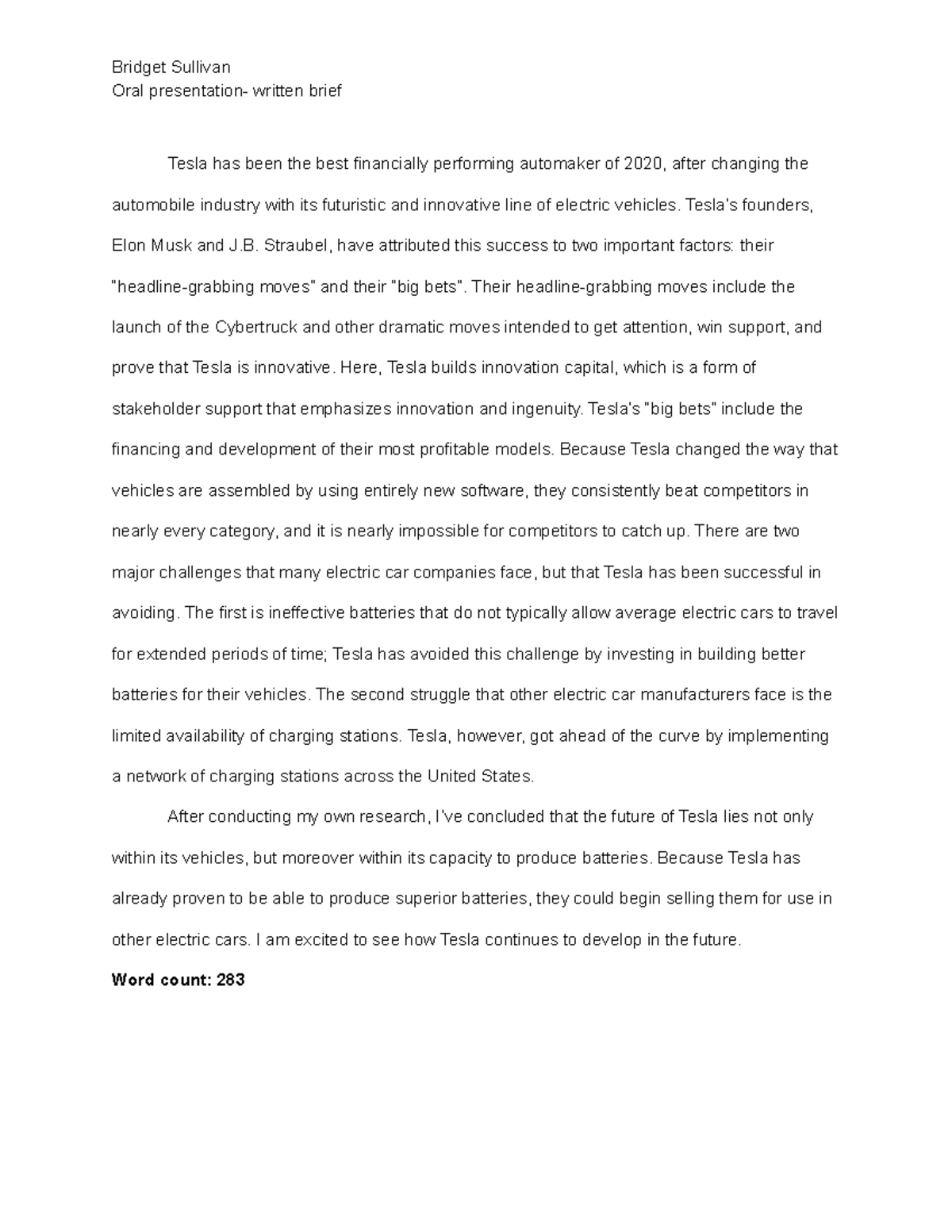 Oral presentation essay Tesla - Bridget Sullivan Oral presentation ...