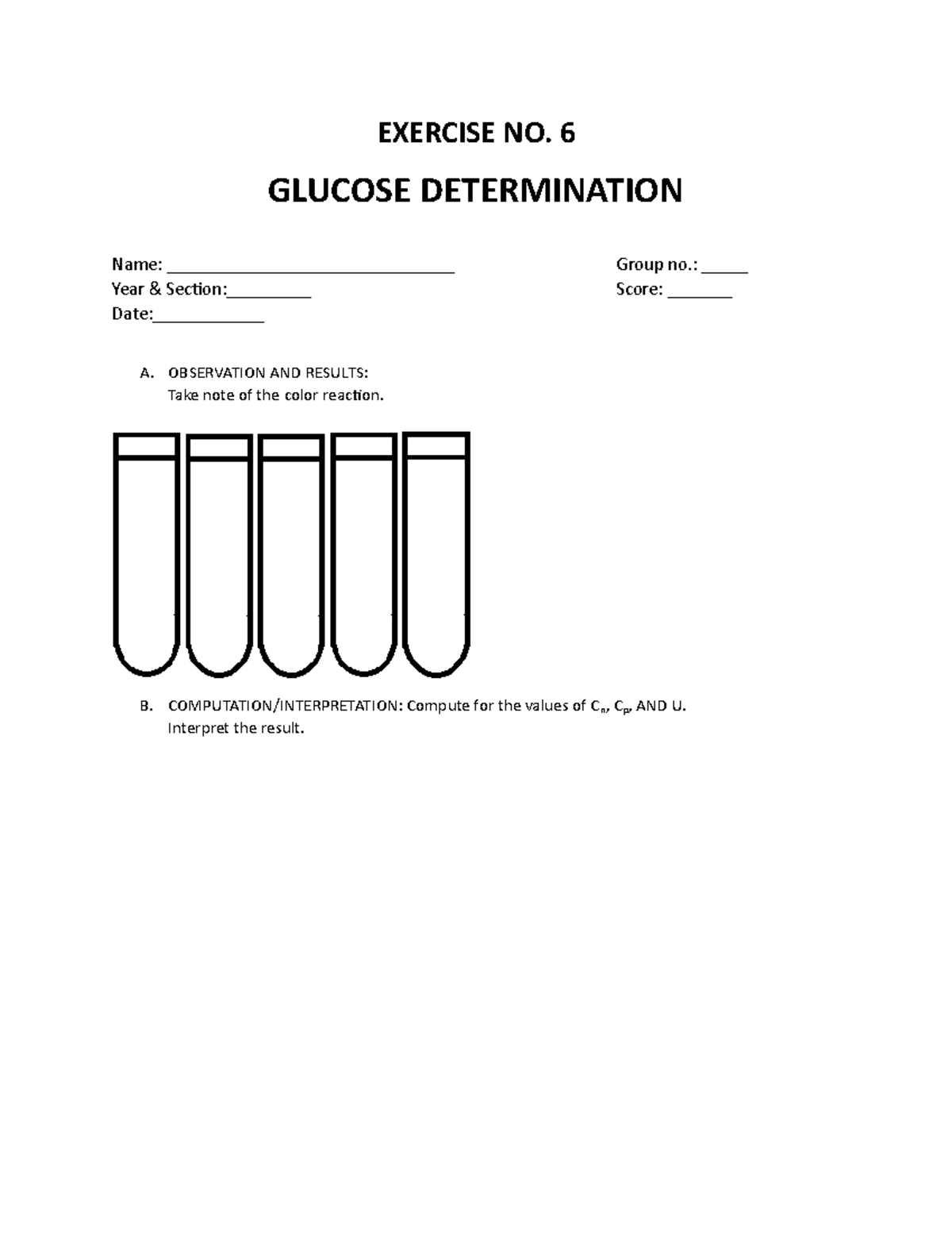 Glucose Determination Exercise EXERCISE NO 6 GLUCOSE DETERMINATION glucose-determination-exercise-exercise-no-6-glucose-determination