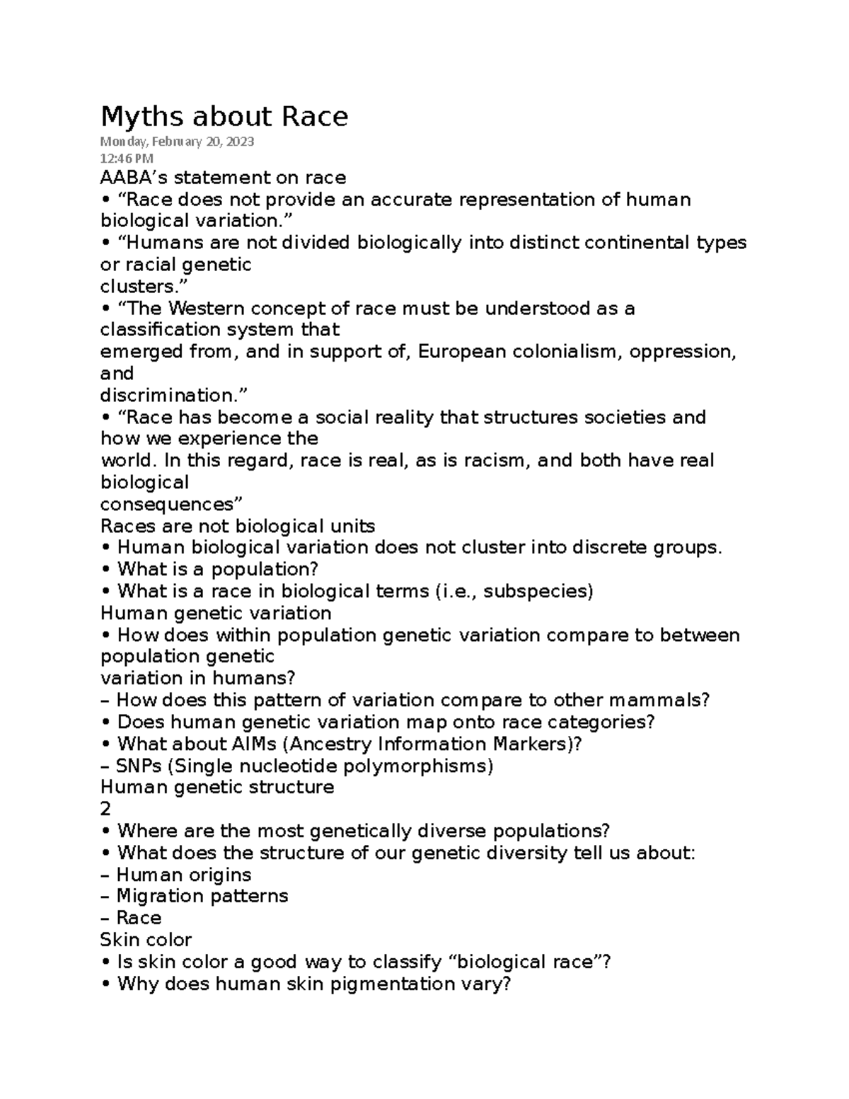 Myths about Race - ANTH274: Raguet-Schofield - Myths about Race Monday ...