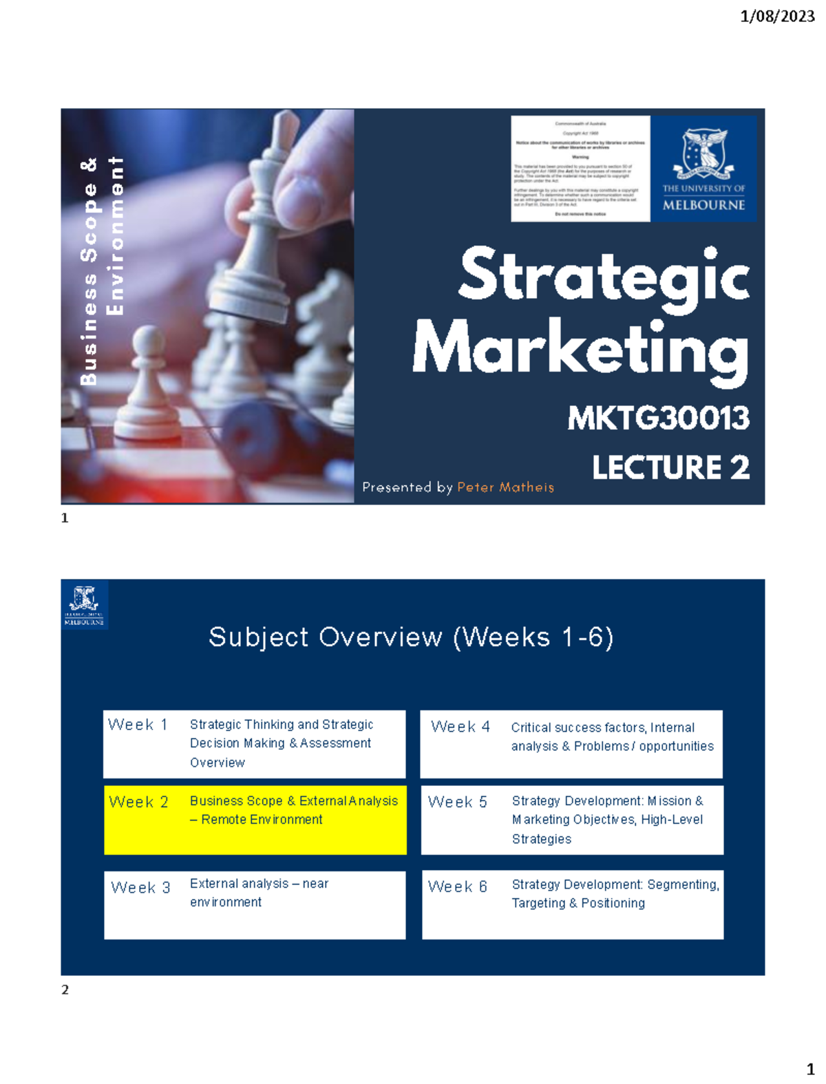 Lecture MKTG30013 Week 2 2023 - Strategic Marketing MKTG LECTURE 2 ...