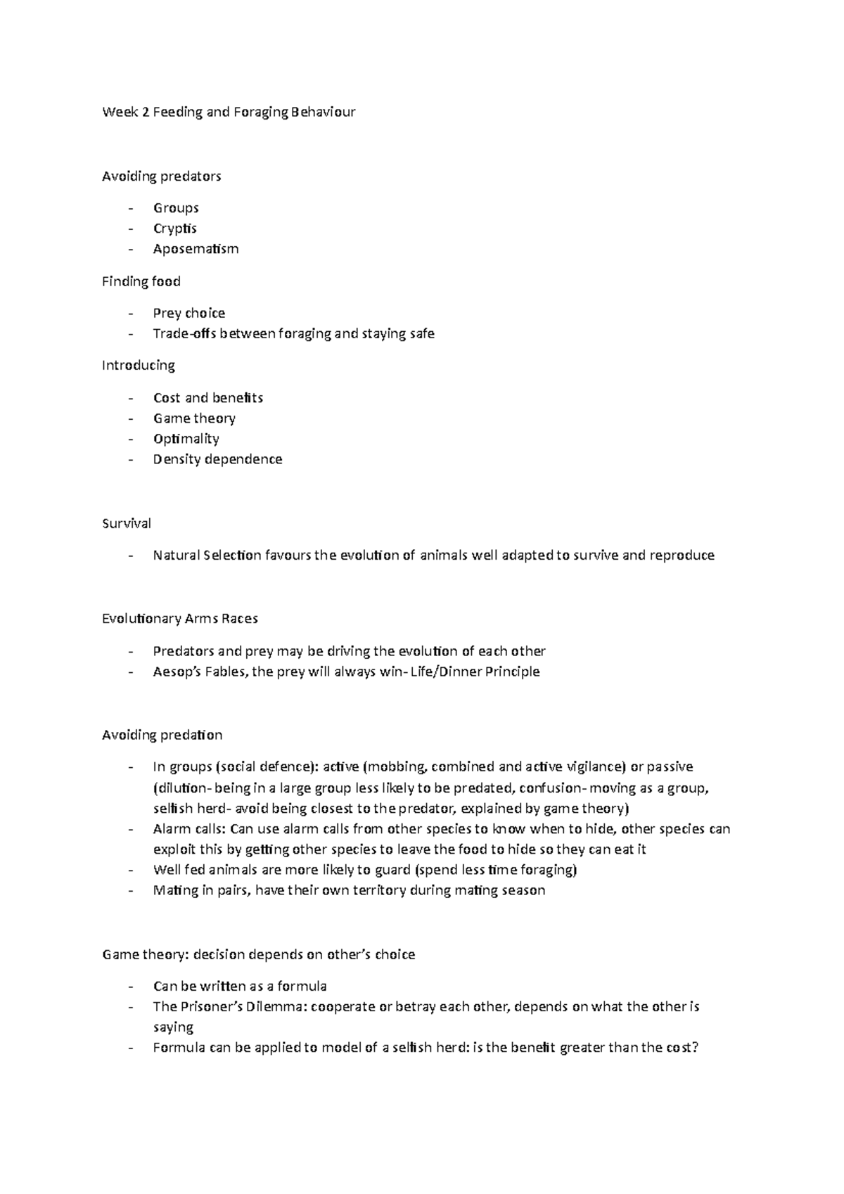Feeding and Foraging Behaviour - Week 2 Feeding and Foraging Behaviour ...