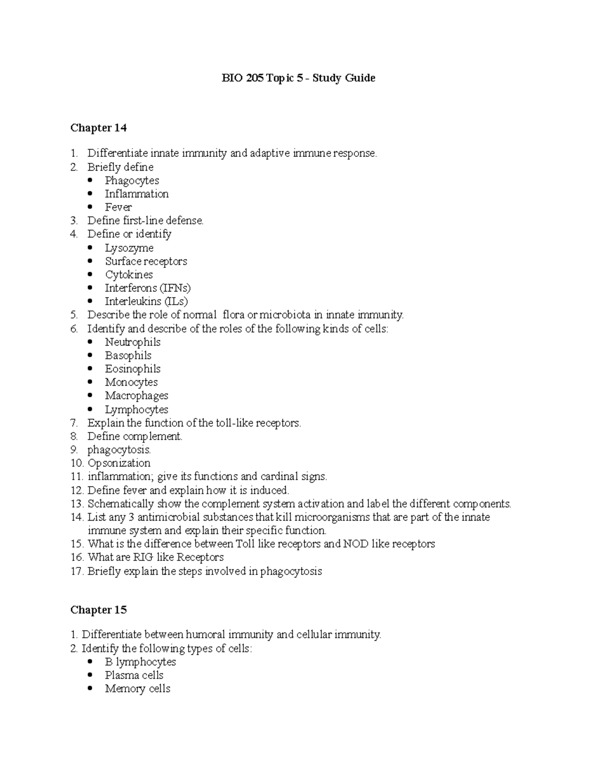 BIO 205 Topic 5 - Study Guide - BIO 205 Topic 5 Study Guide Chapter 14 ...