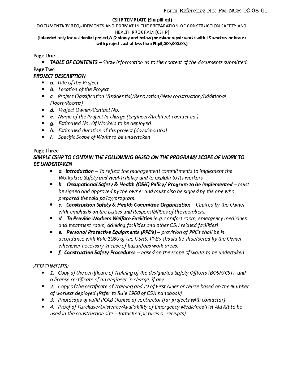 Documentary Requirements and Format of Simplified CSHP - Form Reference ...