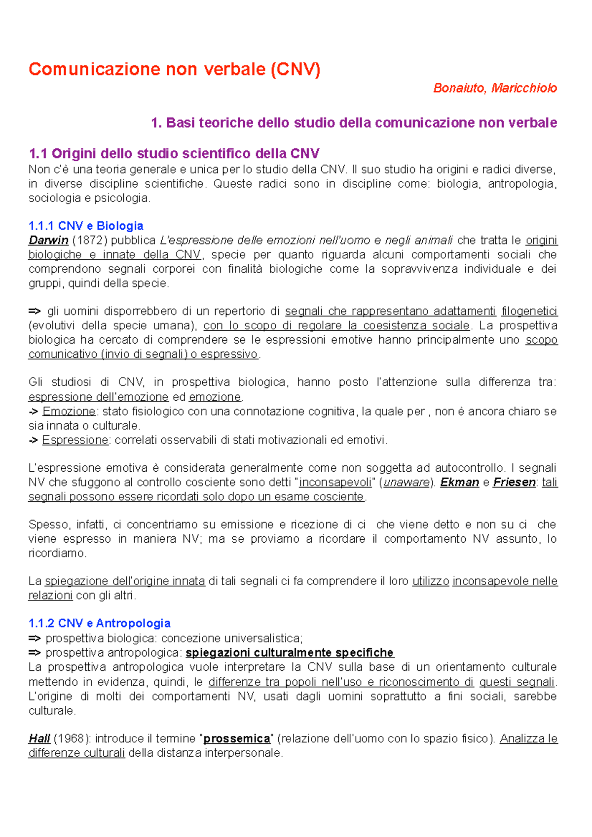 Riassunto Lezioni Su Comunicazione Non Verbale Maricchiolo Bonaiuto Comunicazione Non Verbale