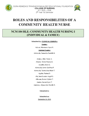 CHN-W O-NCM-104-RLE - Rle - NCM 104 RLE: COMMUNITY HEALTH NURSING I ...