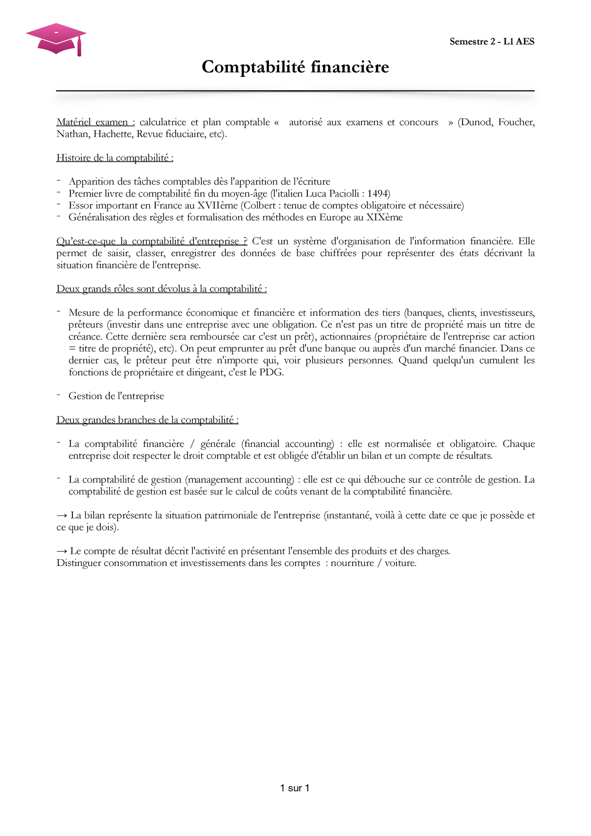 Introduction - Notes De Cours 1 - Semestre 2 - L1 AES Comptabilité ...