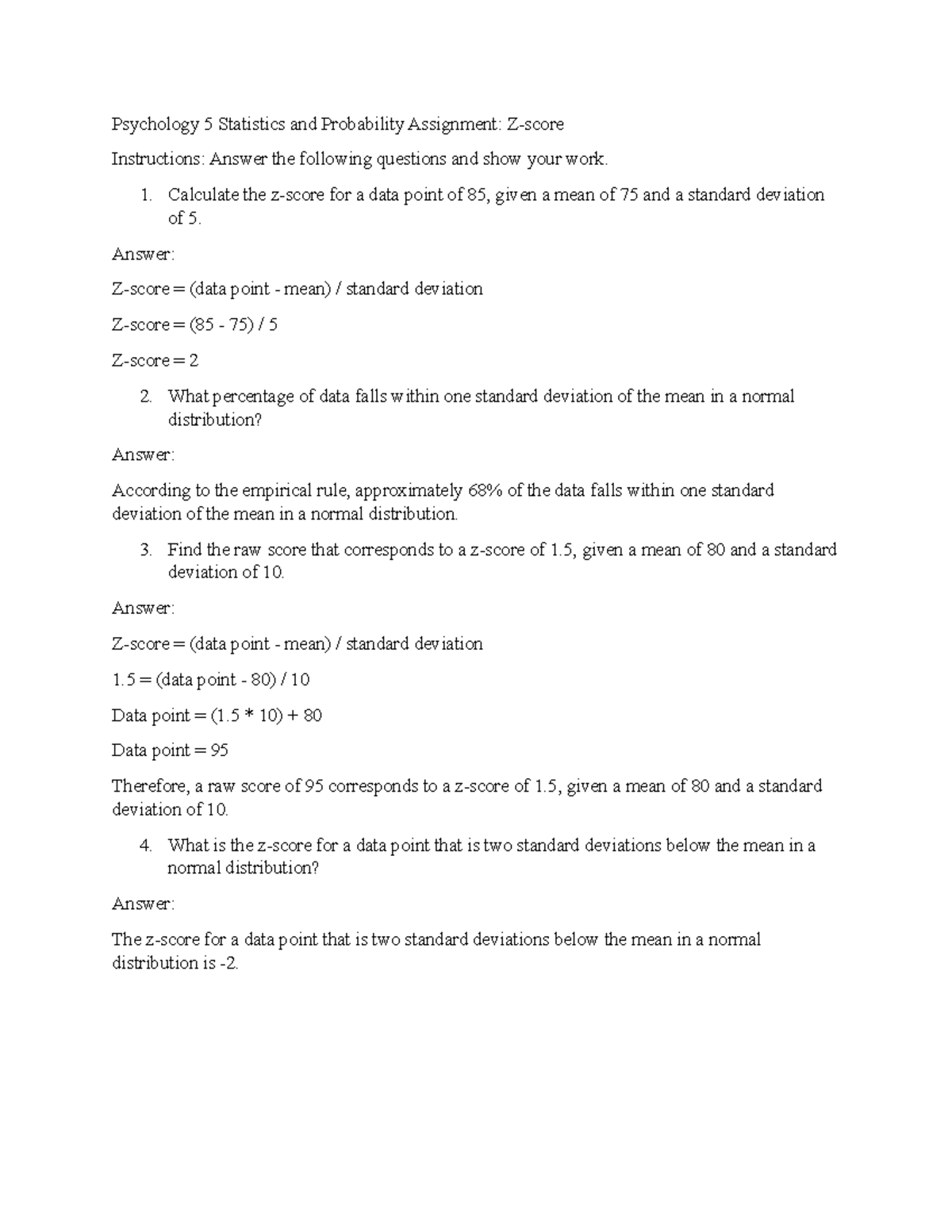 Psychology 5 Statistics And Probability Assignment - Psychology 5 ...