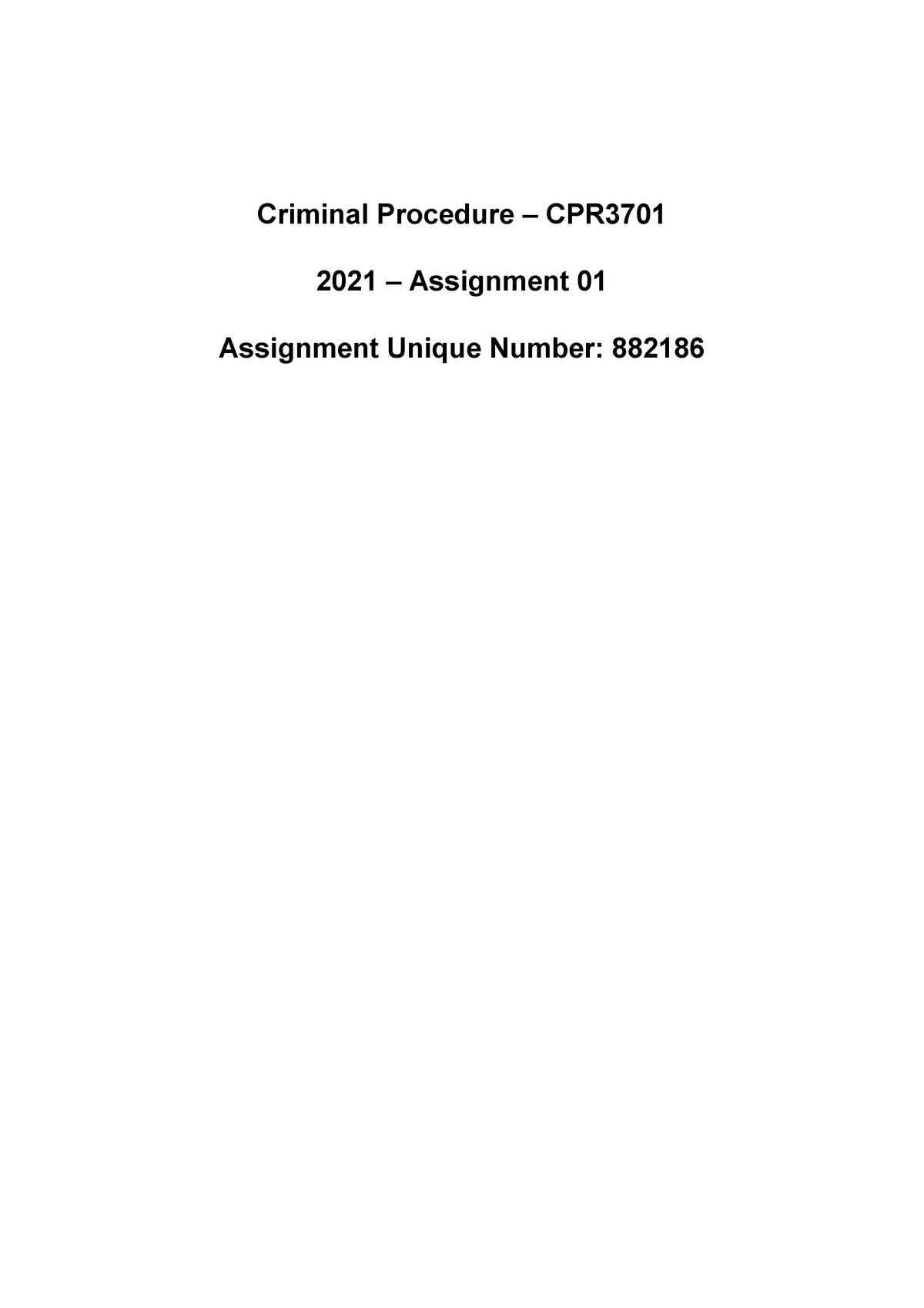 Criminal Procedure (CPR3701) - Assignment 01 - Criminal Procedure – CPR ...