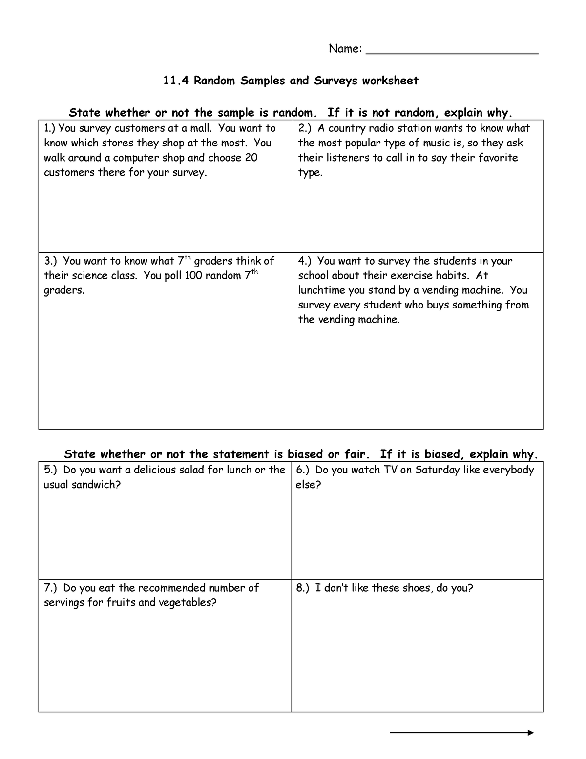 Bias in sampling - ssssss - Name: ________________________ 11 Random ...