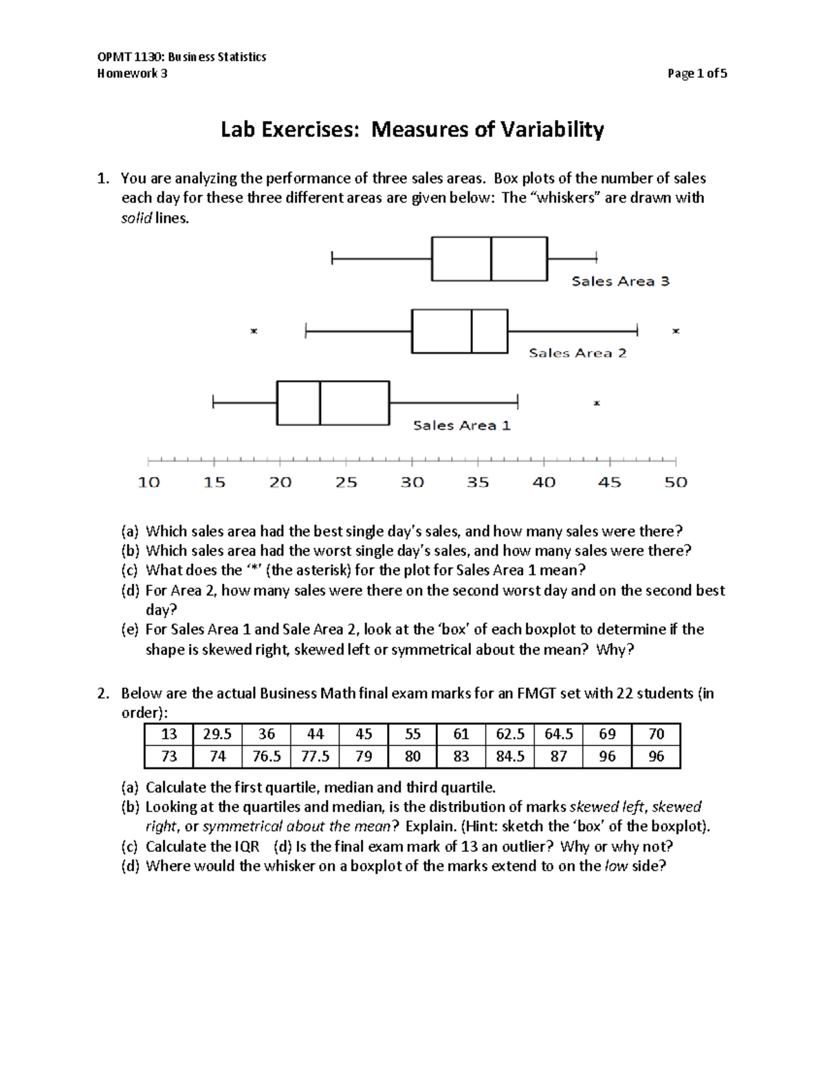 OPMT 1130 Business Statistics Homework 3 Problems and Solutions ...