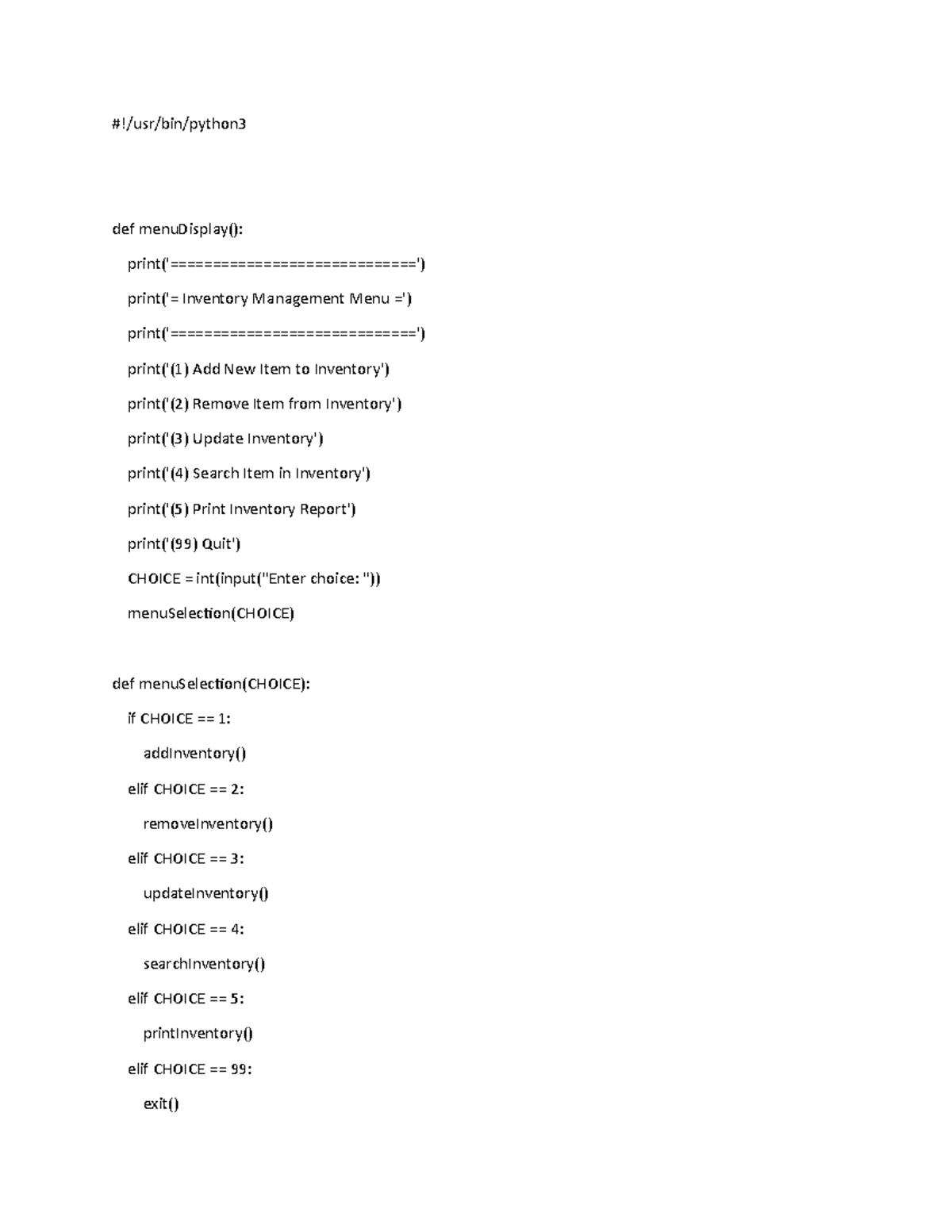 Cod Help for Pythin script Lab 5 - #!/usr/bin/python def menuDisplay ...