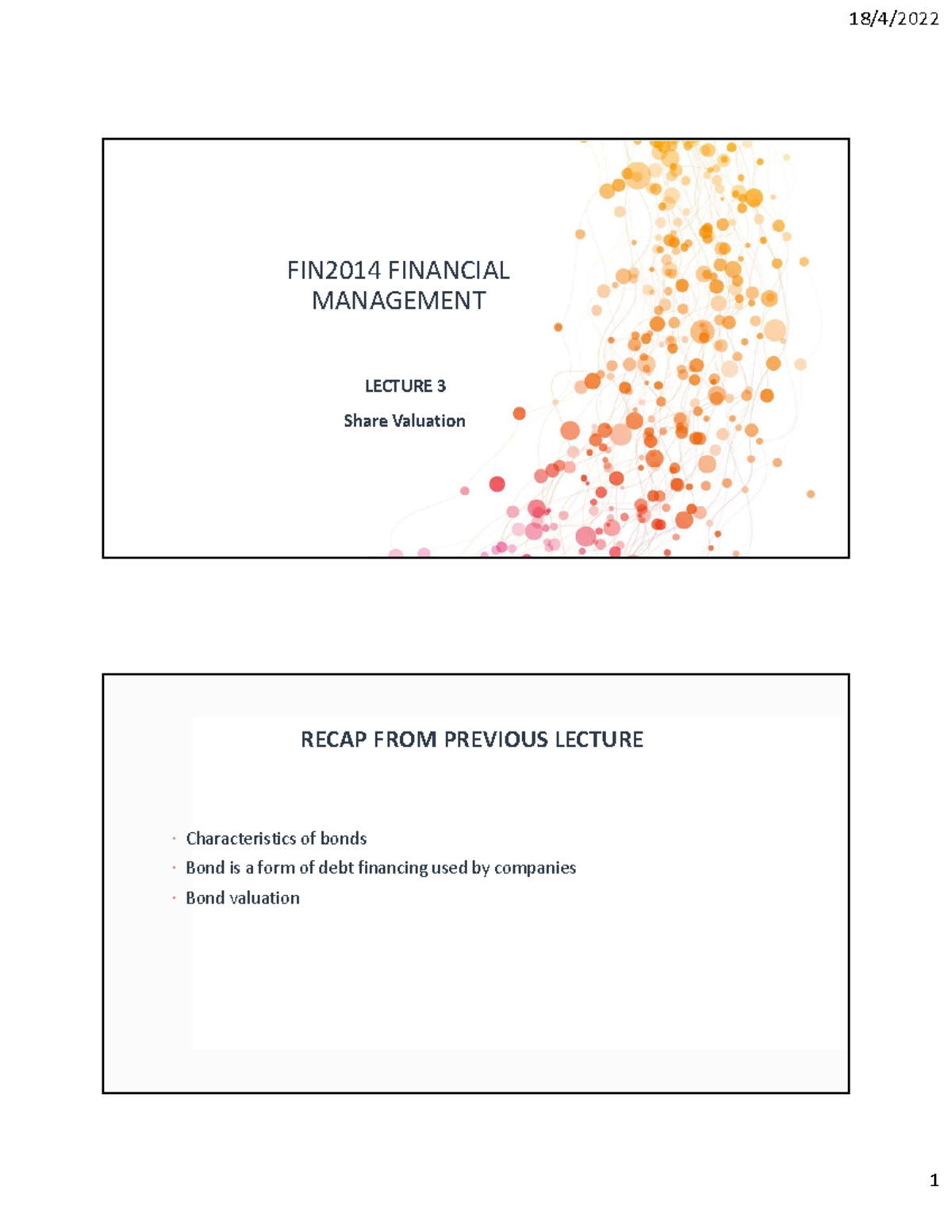Lecture 3 Share Valuation Fin2014 Financial Management Lecture 3