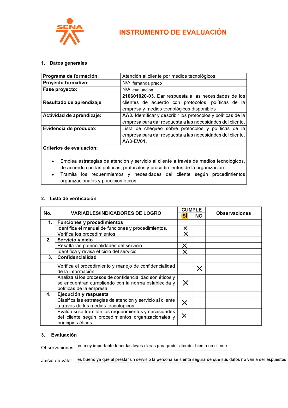 Respuesta - INSTRUMENTO DE EVALUACIÓN Datos Generales Programa De ...