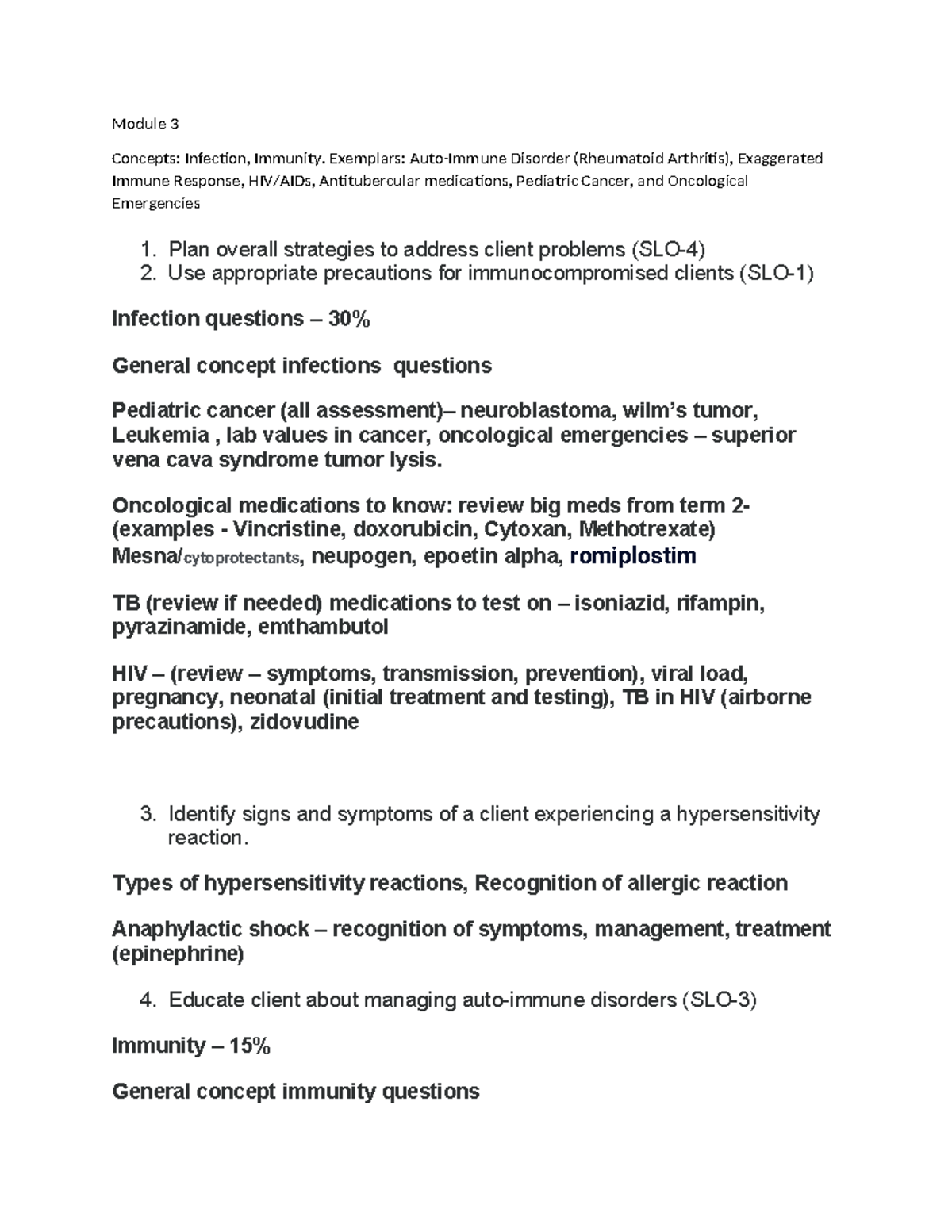 Exam 2 Blueprint student - Module 3 Concepts: Infection, Immunity ...