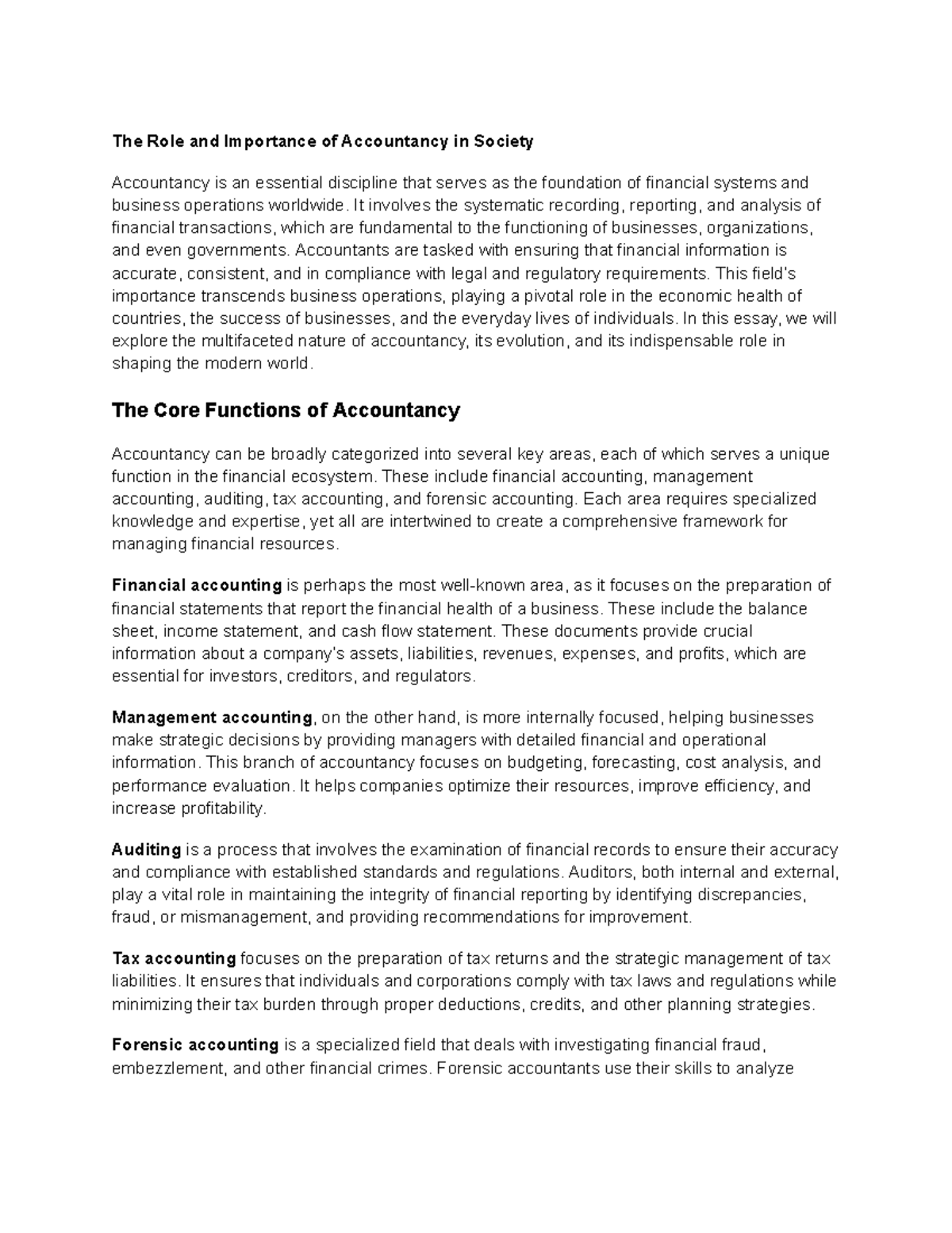 The Role and Importance of Accountancy in Society - The Role and ...
