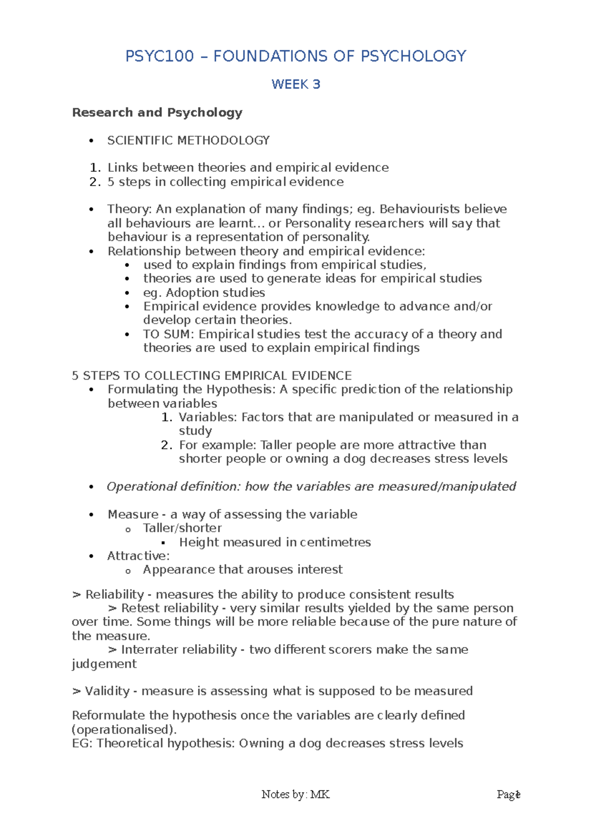 PSYC100 - W3 - Lecture notes 3 - PSYC100 FOUNDATIONS OF PSYCHOLOGY WEEK ...