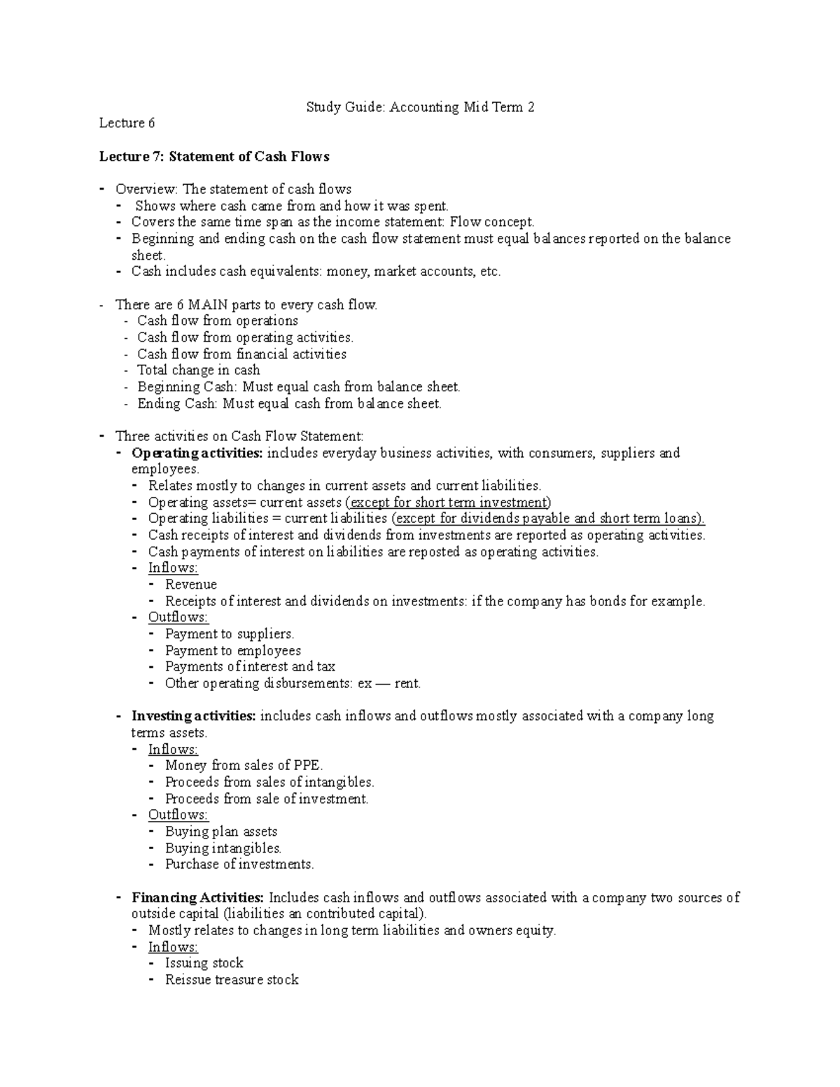 Accounting Midterm 2 - Study Guide - Lecture 6 Study Guide: Accounting ...